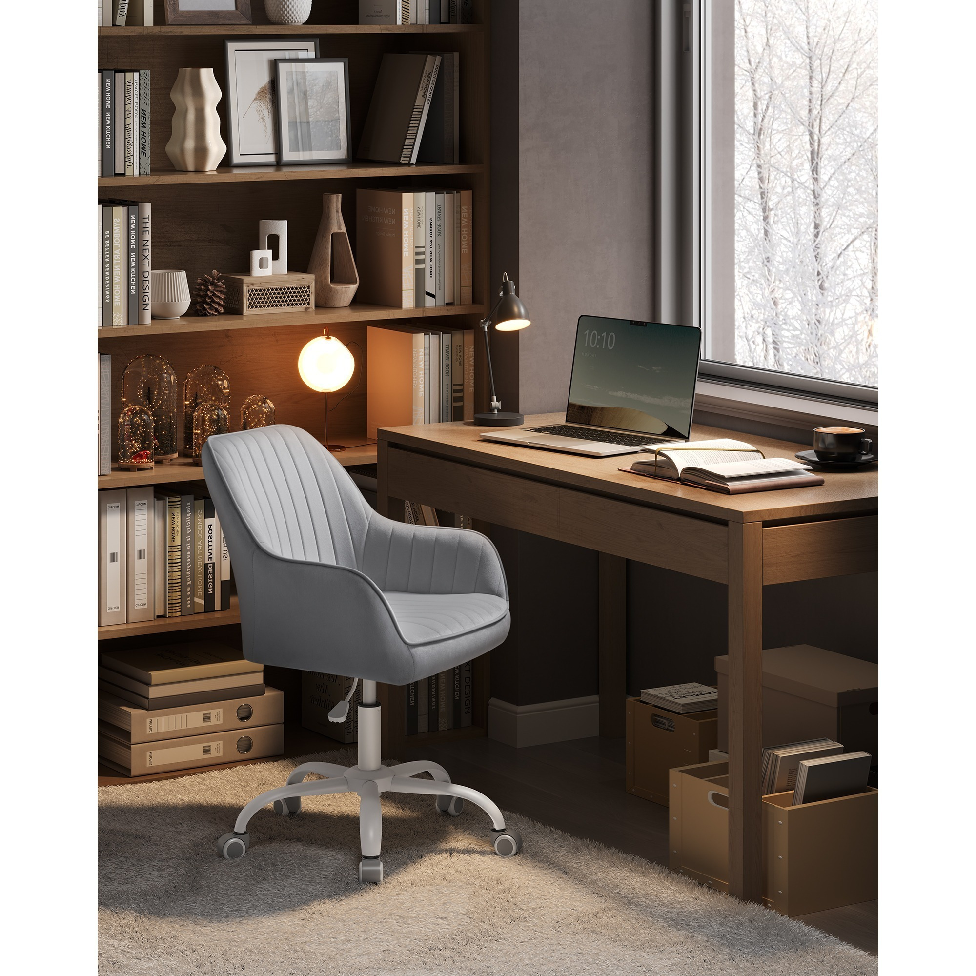 TEMU Office Chair, Swivel Chair, Velvet Upholstered, Height Adjustable, Study Chair, Bar Stool