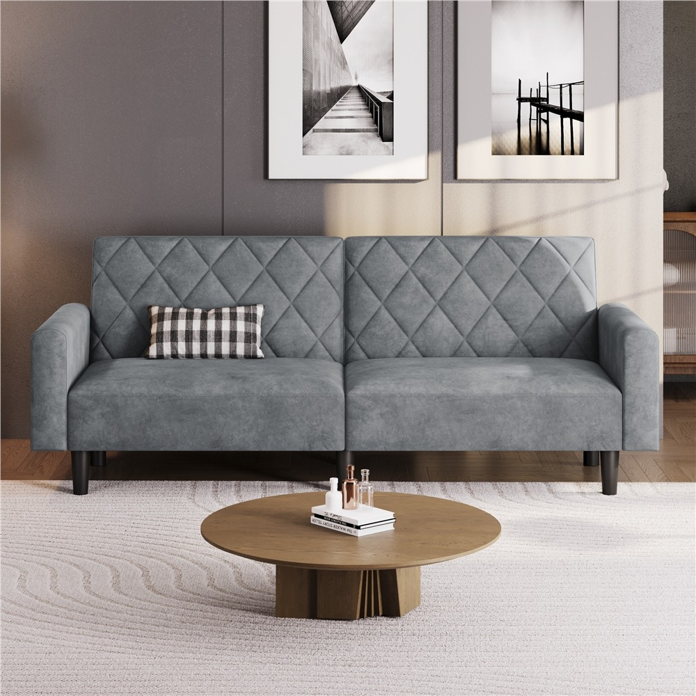 TEMU Costoffs 3-in-1 Velvet Convertible Futon Sofa Bed Upholstered Futon Couch With Diamond Tufted Design, Green/dark Grey/blue