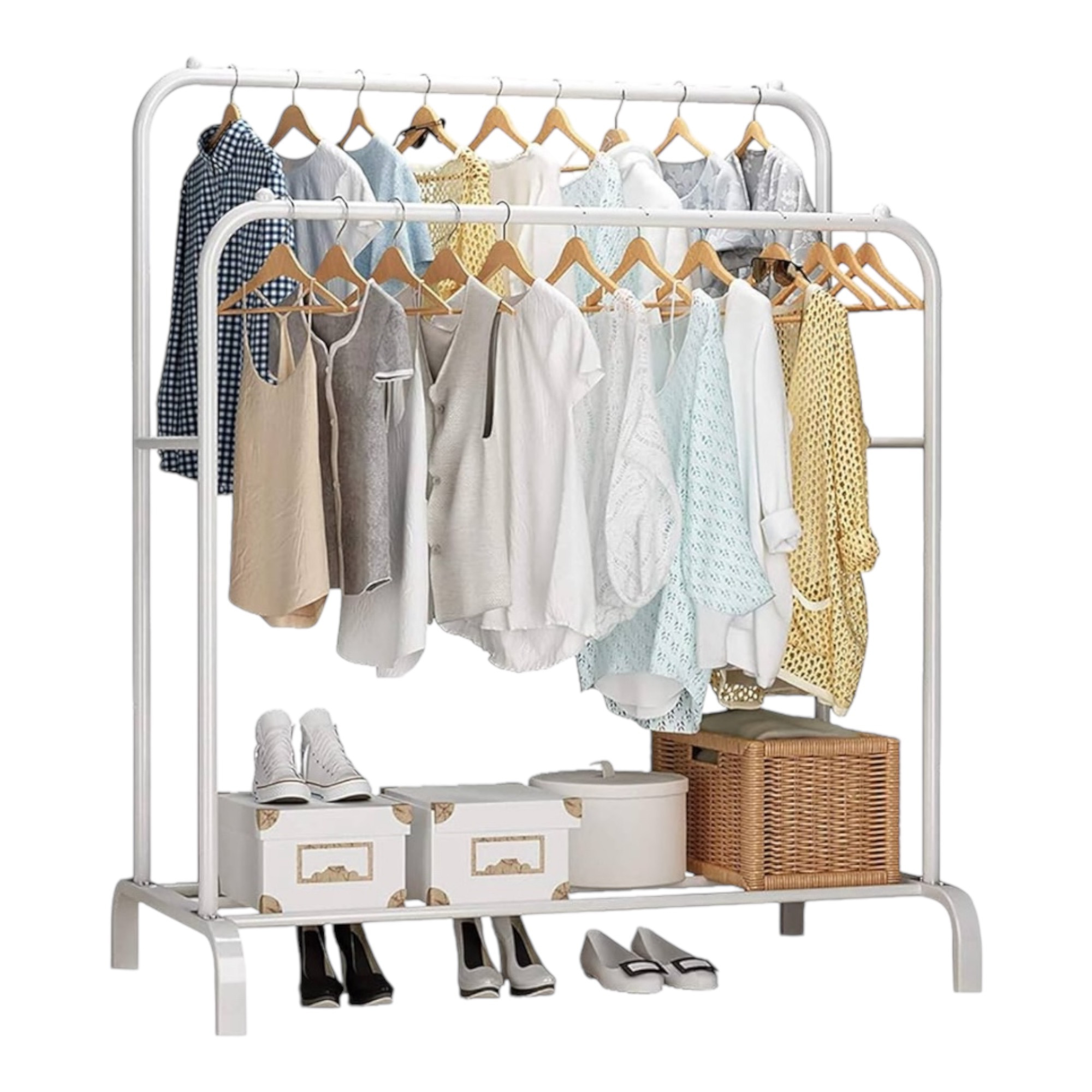 TEMU Perchero estanteria para Ropa Resistente con Ruedas, Perchero Portátil De Metal con Y Estante De Almacenamiento De 2 Capas, Percha para