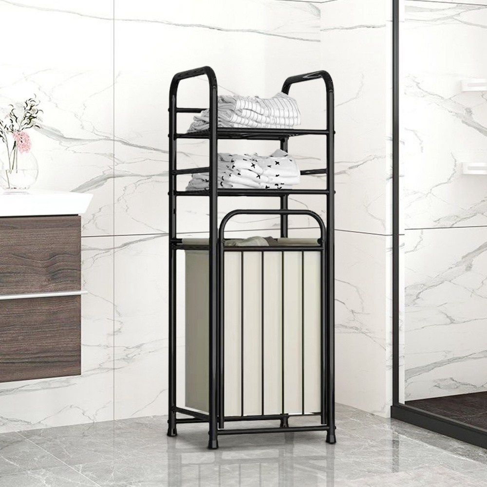 Laundry Hamper with 2 Tier Shelves, Removable Liner Bag