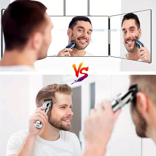 item picture 360 mirror cosmetic mirror barber with adjustable height holders 3 way trifold mirror portable for family wife husband use
