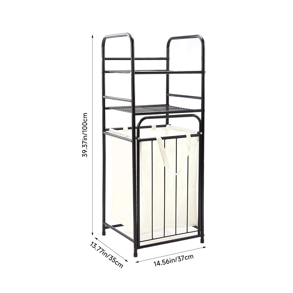 Laundry Hamper with 2 Tier Shelves, Removable Liner Bag