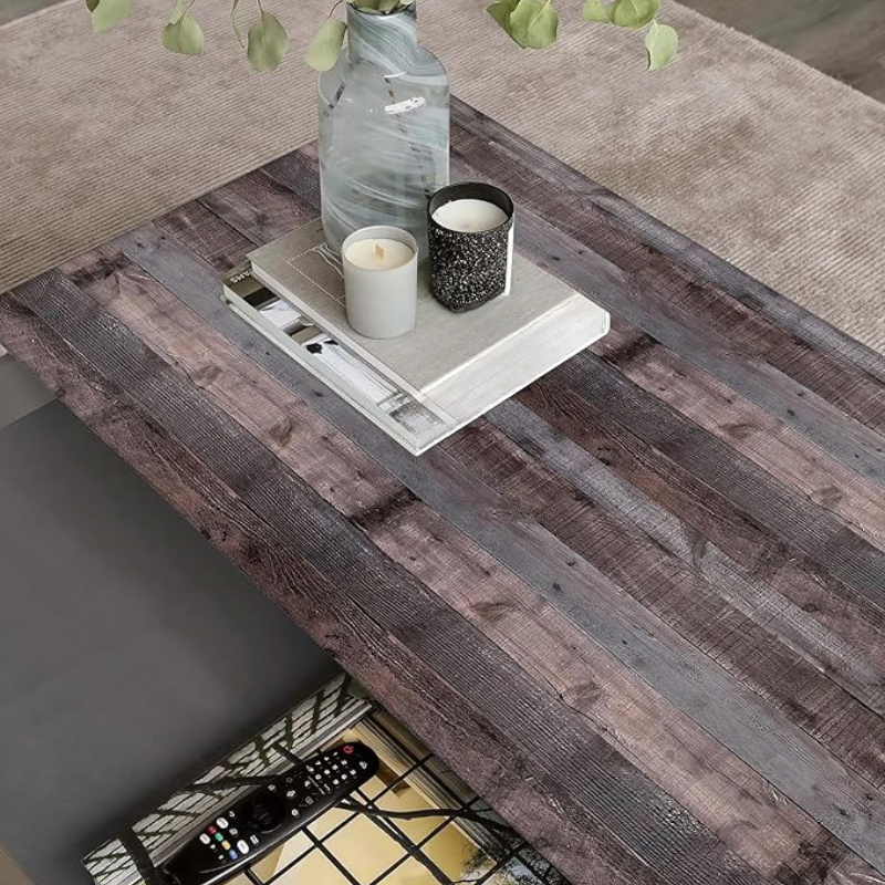 TEMU Grey Brown Wood Effect Wallpaper Self-adhesive Waterproof Vinyl Wrap Back Wall Paper For Wall Decor Or Furniture Cupbaord Covering 45cm×600cm