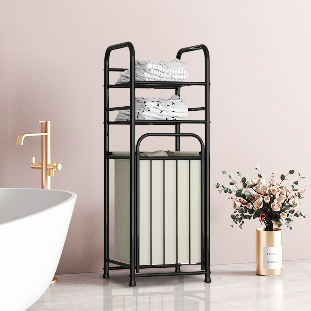 Laundry Hamper with 2 Tier Shelves, Removable Liner Bag