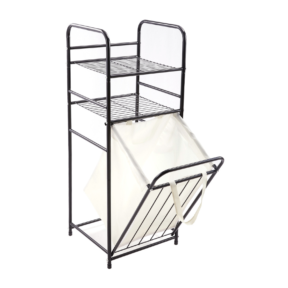 Laundry Hamper with 2 Tier Shelves, Removable Liner Bag