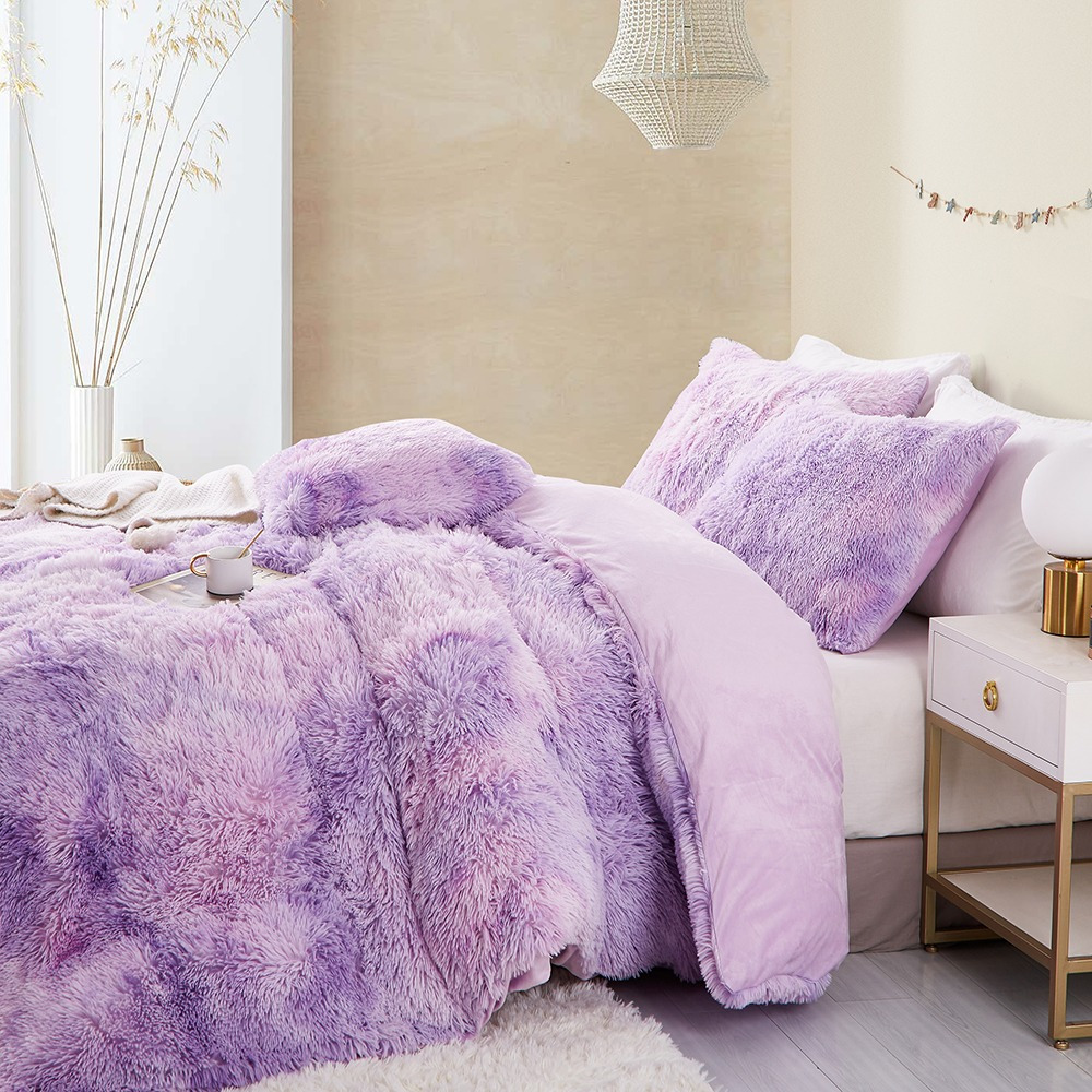 TEMU Plush Bedding Winter Fluffy Warm Flannel Fleece Reversible Bedding Long Hair Fluffy Duvet Cover Tie Dye Printed Duvet Cover With Zipper And Pillowcase 80x80cm