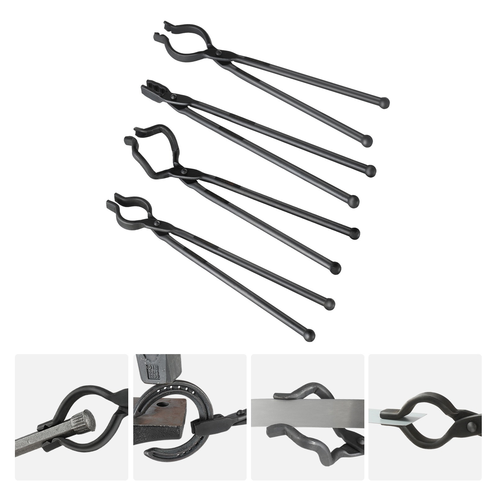 Image of Vevor Blacksmith Tongs, 18” 4 Pcs, Tongs, Wolf Jaw Tongs, Z Tongs And Gripping Tongs, Carbon Steel Tongs With A3 Steel Rivets, For Beginner And , Bladesmiths