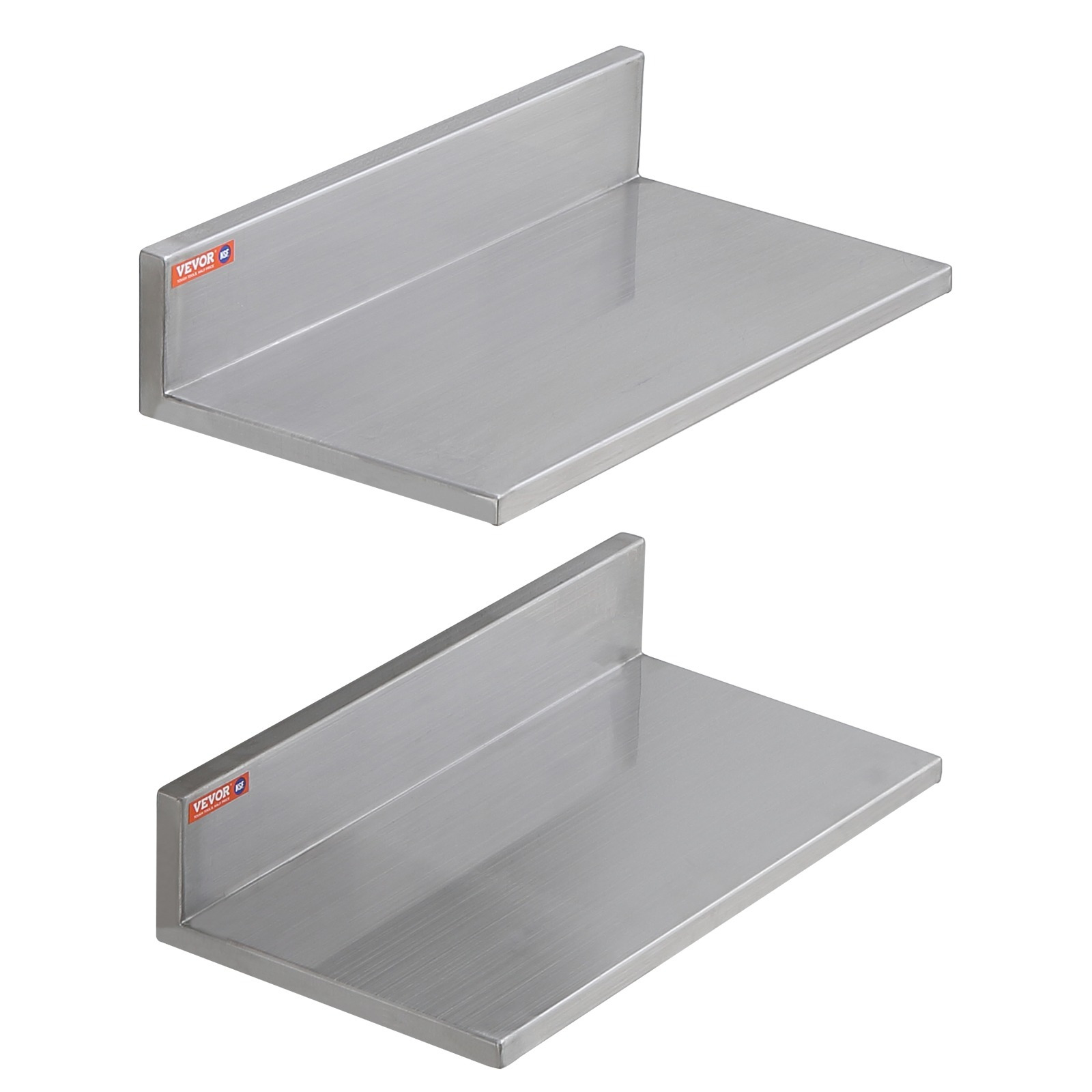 TEMU Estante de acero inoxidable VEVOR de 8.6" x 16", estante flotante en la pared con protección trasera, capacidad de carga de 44 libras. Estante