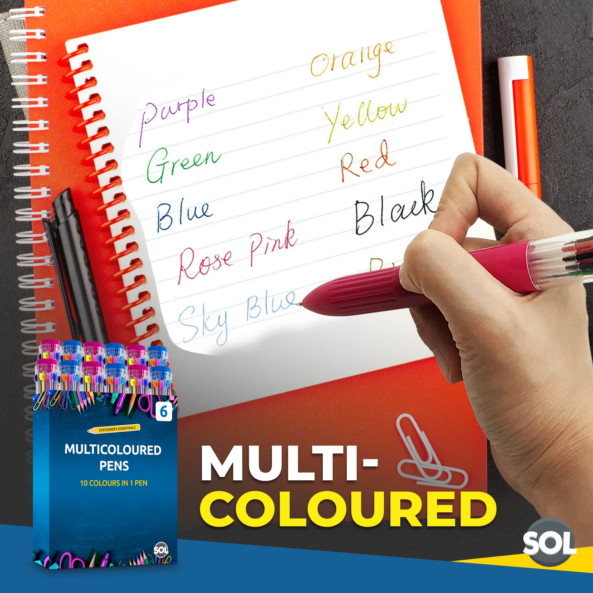 SOL 12 Pack 10-in-1 Multi-Coloured Pens for Drawing and Note-Taking