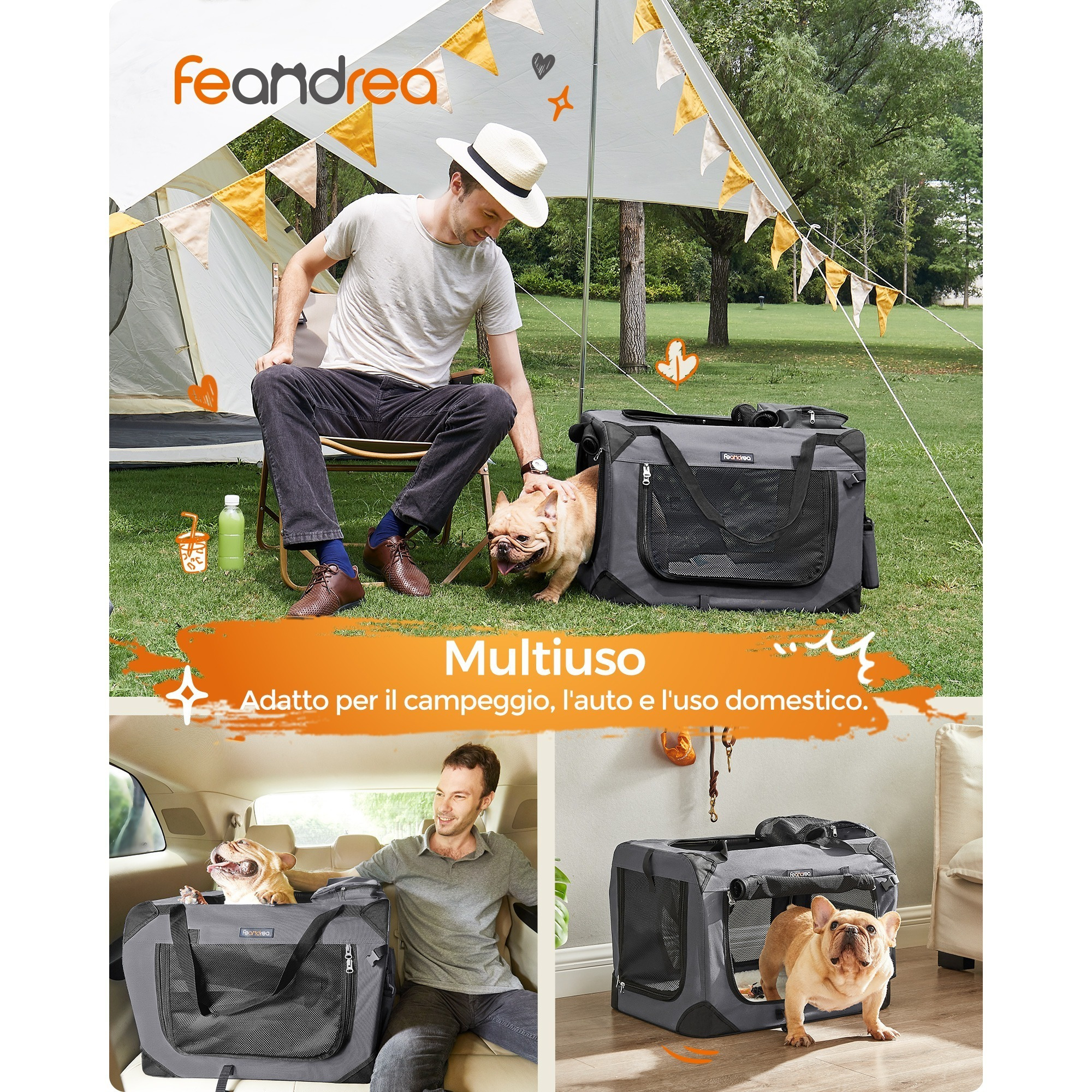 

Dog Carrier, Foldable Pet Cage, Size M, Oxford Fabric And Mesh, Breathable, Portable, Metal Frame, With Handles And Pockets, 60 X 42 X 42 Cm