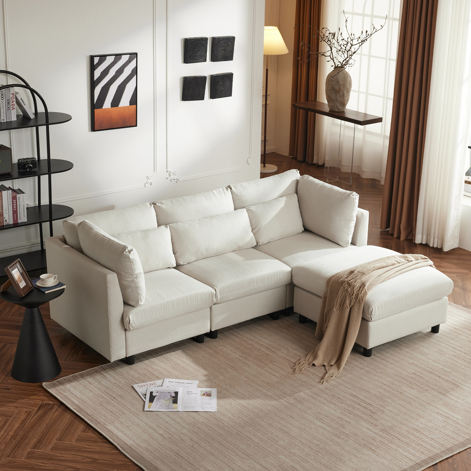 TEMU Btm , Upholstered Furniture, Sofa, Three-seater Sofa, Living Room Sofa, Corner Sofa With Footstool, L-shaped Corner Sofa