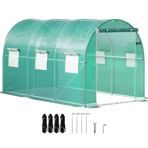 walk in greenhouse 12 x 7 x 7 ft portable plant w galvanized steel hoops 2 diagonal poles 2 zippered doors 6 roll up windows green