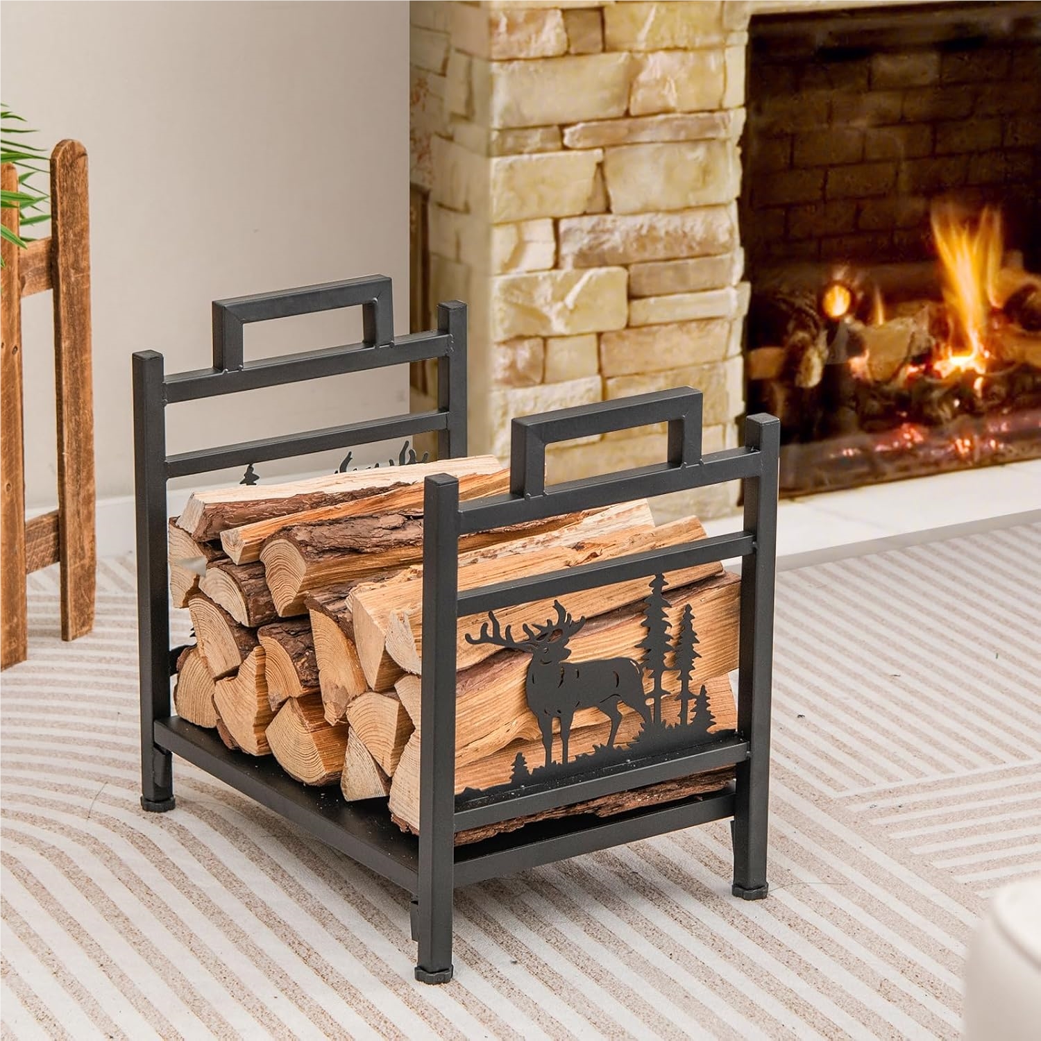 Firewood Racks, Metal Firewood Racks With Handles And Adjustable Footrests