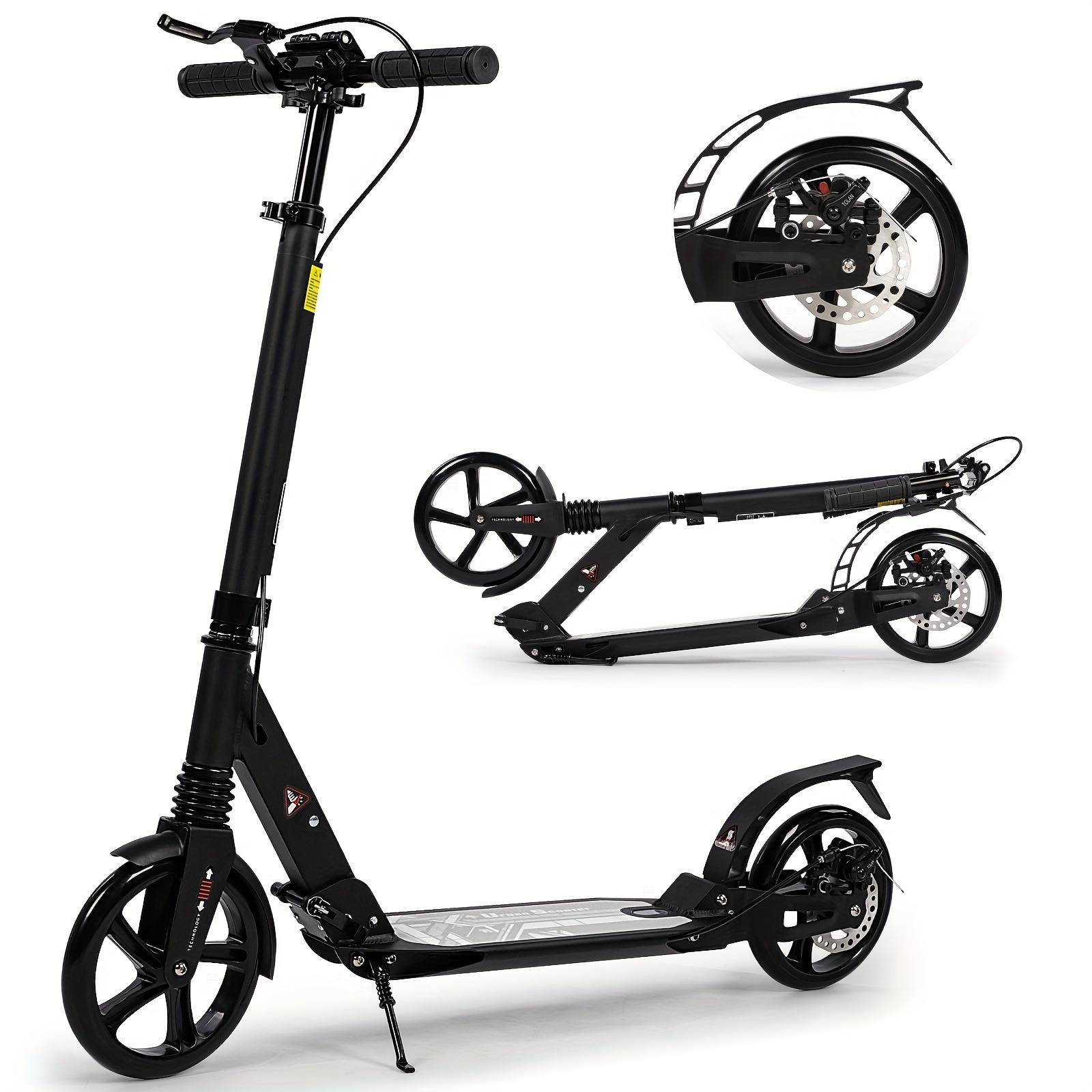 TEMU Foot Scooter, 200 Mm Large Wheels Adult Scooter With Disc Brakes, Adult Scooter With Strap And Absorption, Foldable Scooter