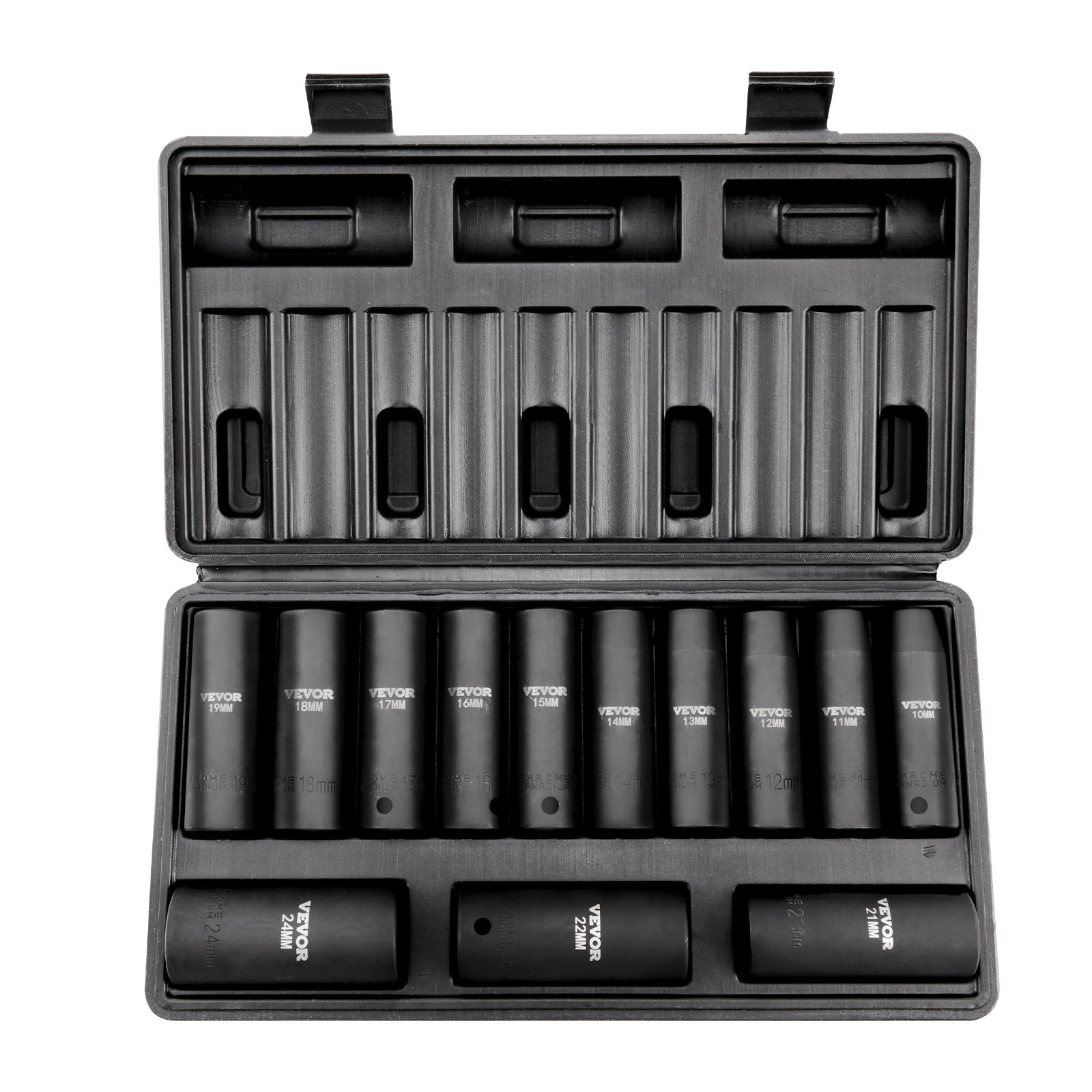 Vevor 1/2" Drive Impact Socket Set, 13 Piece Deep Socket Set Metric 10-24mm, 6 Point Alloy Steel For Auto Repair, Easy-to-read Size , Rugged Construction, Includes Storage Case