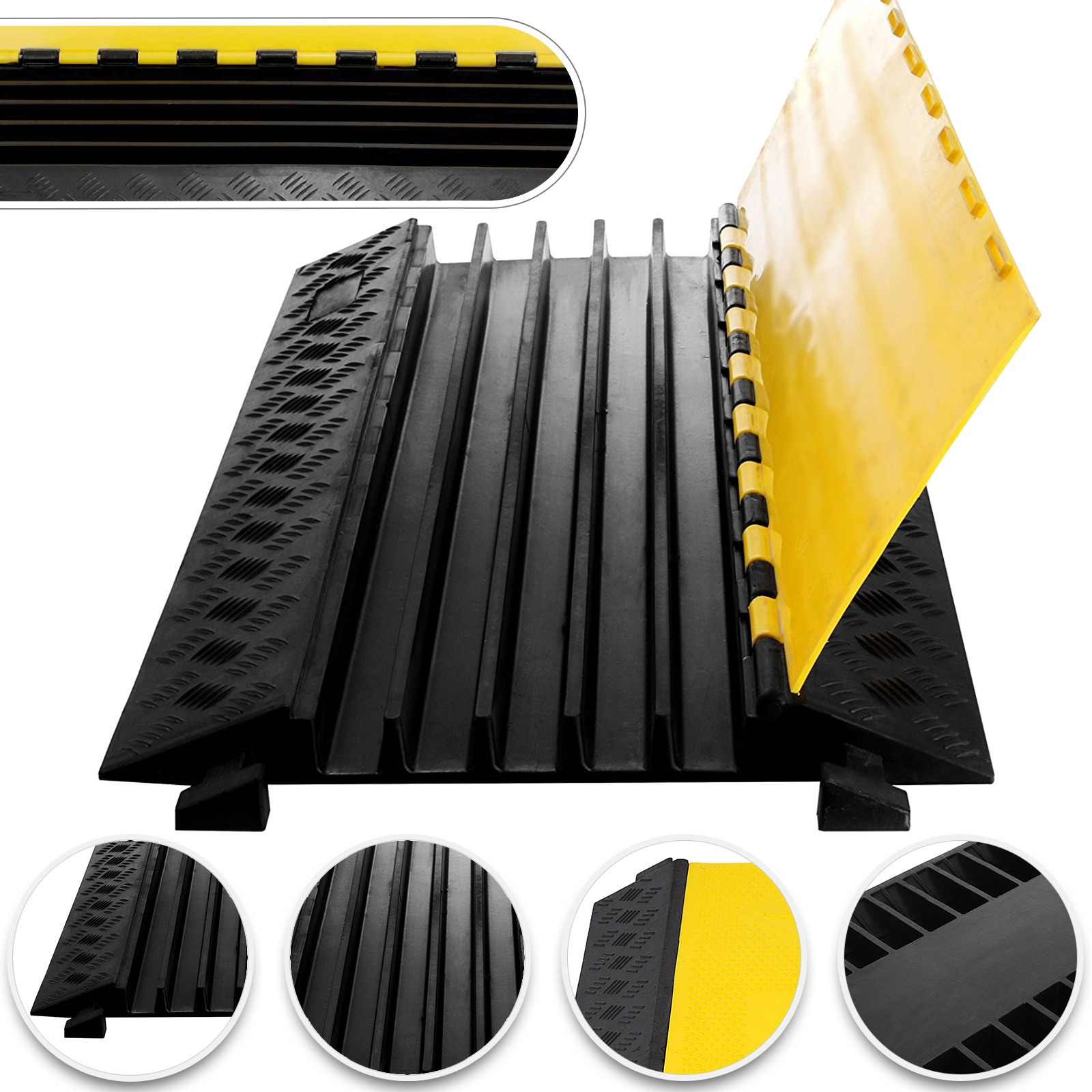 Image of Vevor 5 Channel Rubber Cable Protectors Extreme Cable Ramps 66000lbs Heavy Duty 5 Slots Protective Cable Wire Cord Ramp Driveway Rubber Traffic Speed