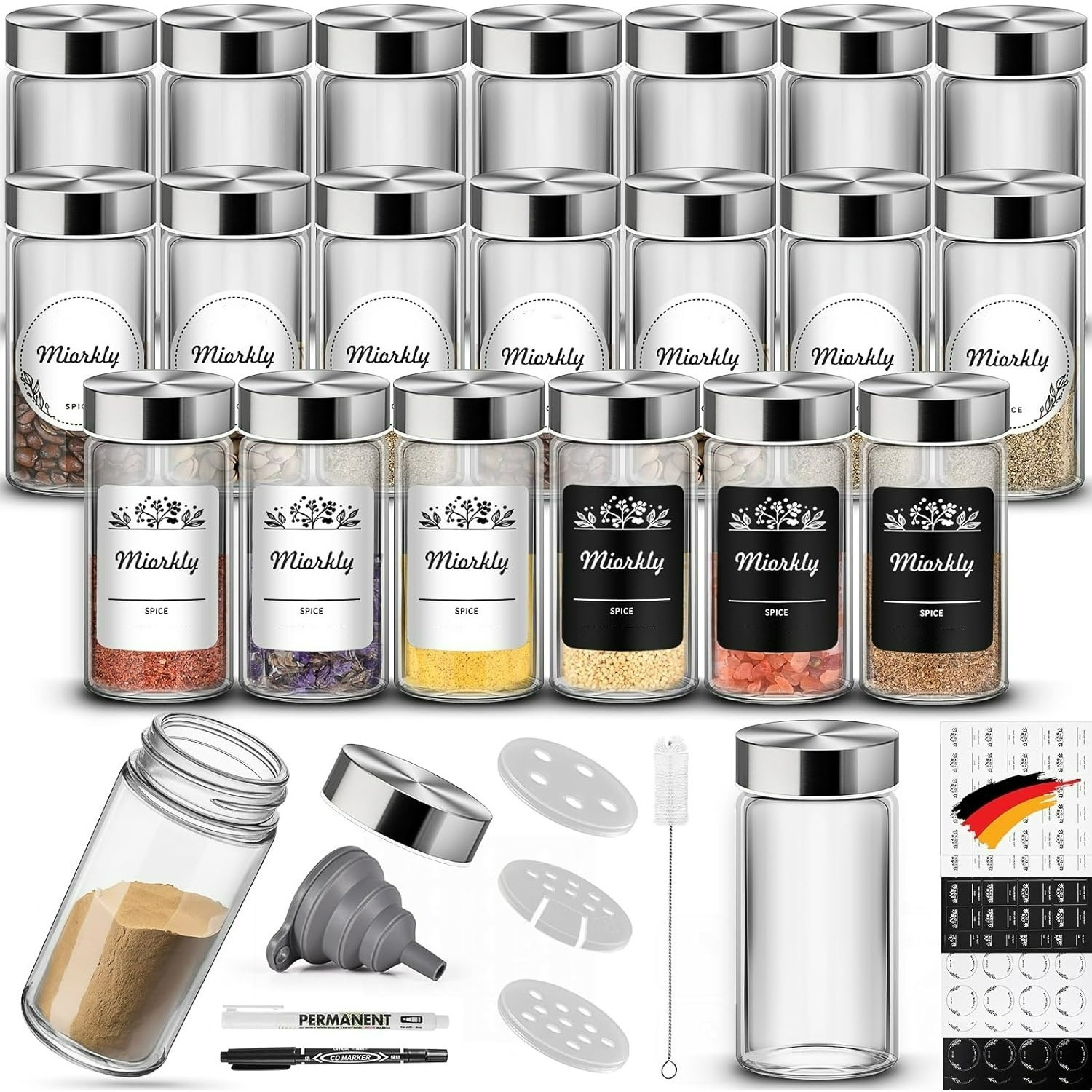 

Miorkly 24 Spice Jars With Sprinkler Insert-high Quality Stainless Steel Lid Spice Jars-round Spice Shaker-transparent Spice Container-seasoning Set Has Spice Jars Round, Sieves Et