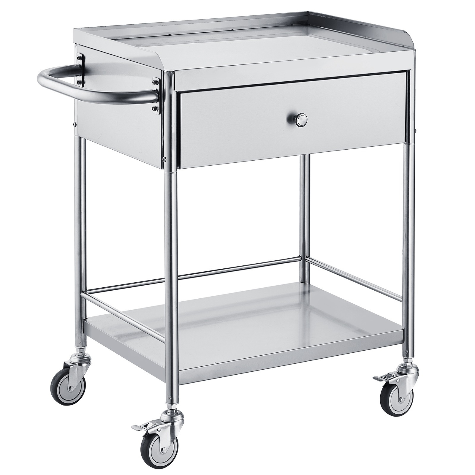 Image of Vevor medical Cart, 2 Layers stainless  220 Lbs Weight Capacity,  lab Utility Cart with 360° And A Drawer , Clinic, kitchen, Salon