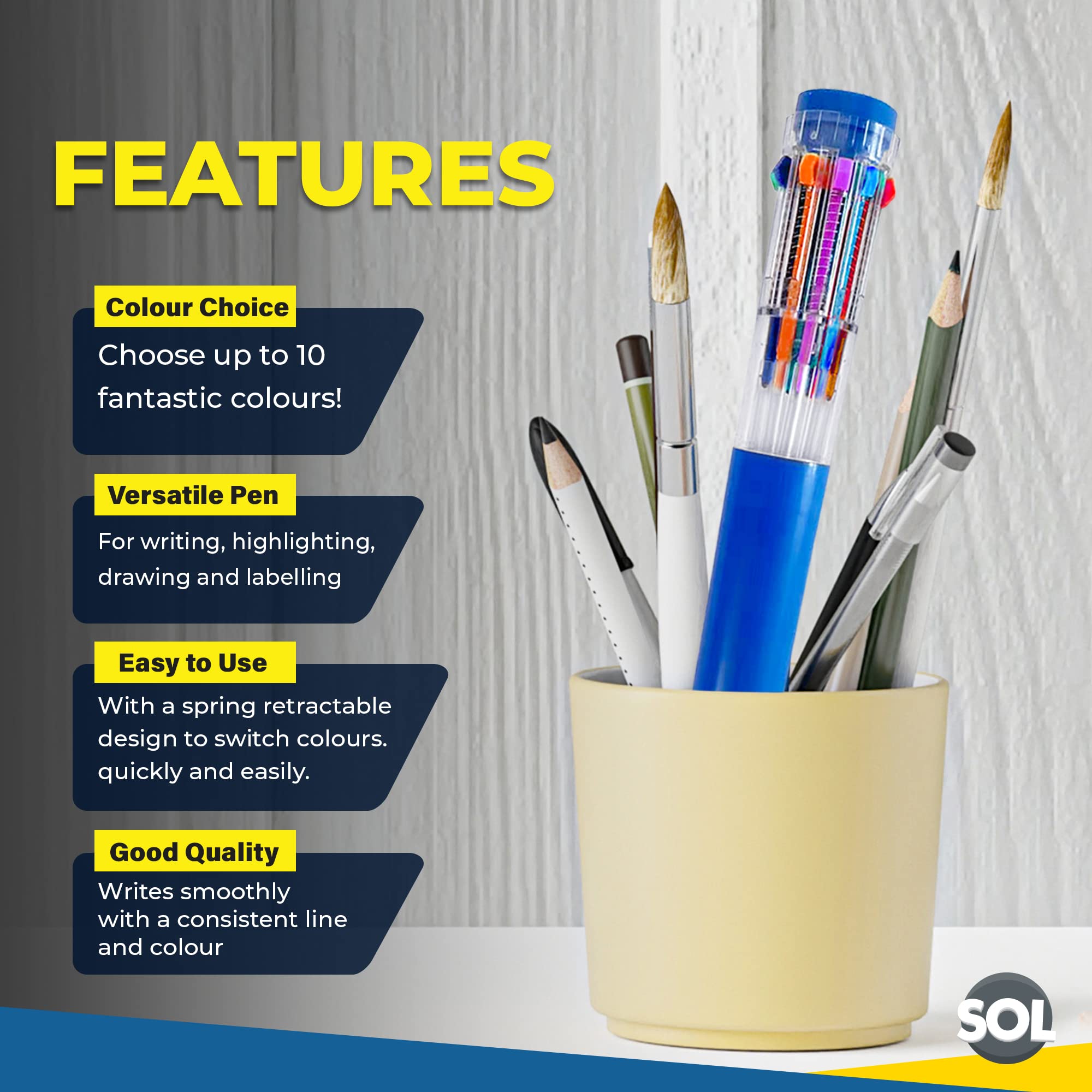 SOL 12 Pack 10-in-1 Multi-Coloured Pens for Drawing and Note-Taking