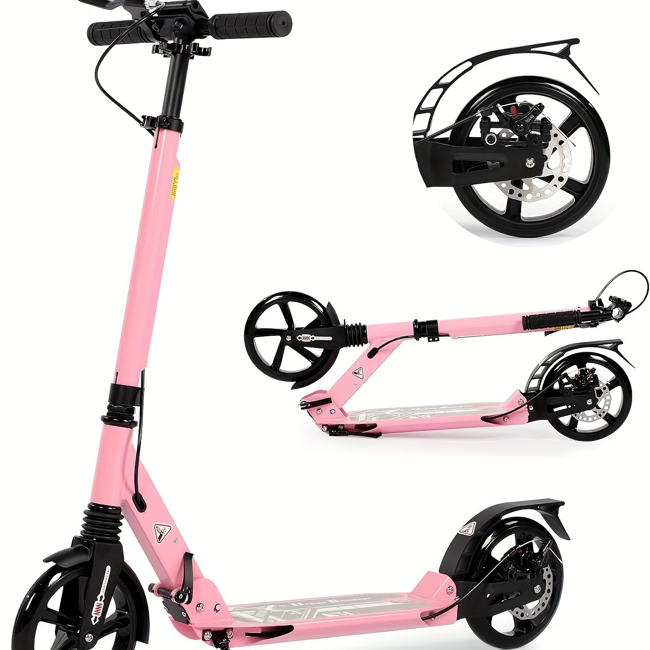 TEMU Foot Scooter, 200 Mm Large Wheels Adult Scooter With Disc Brakes, Adult Scooter With Strap And Absorption, Foldable Scooter