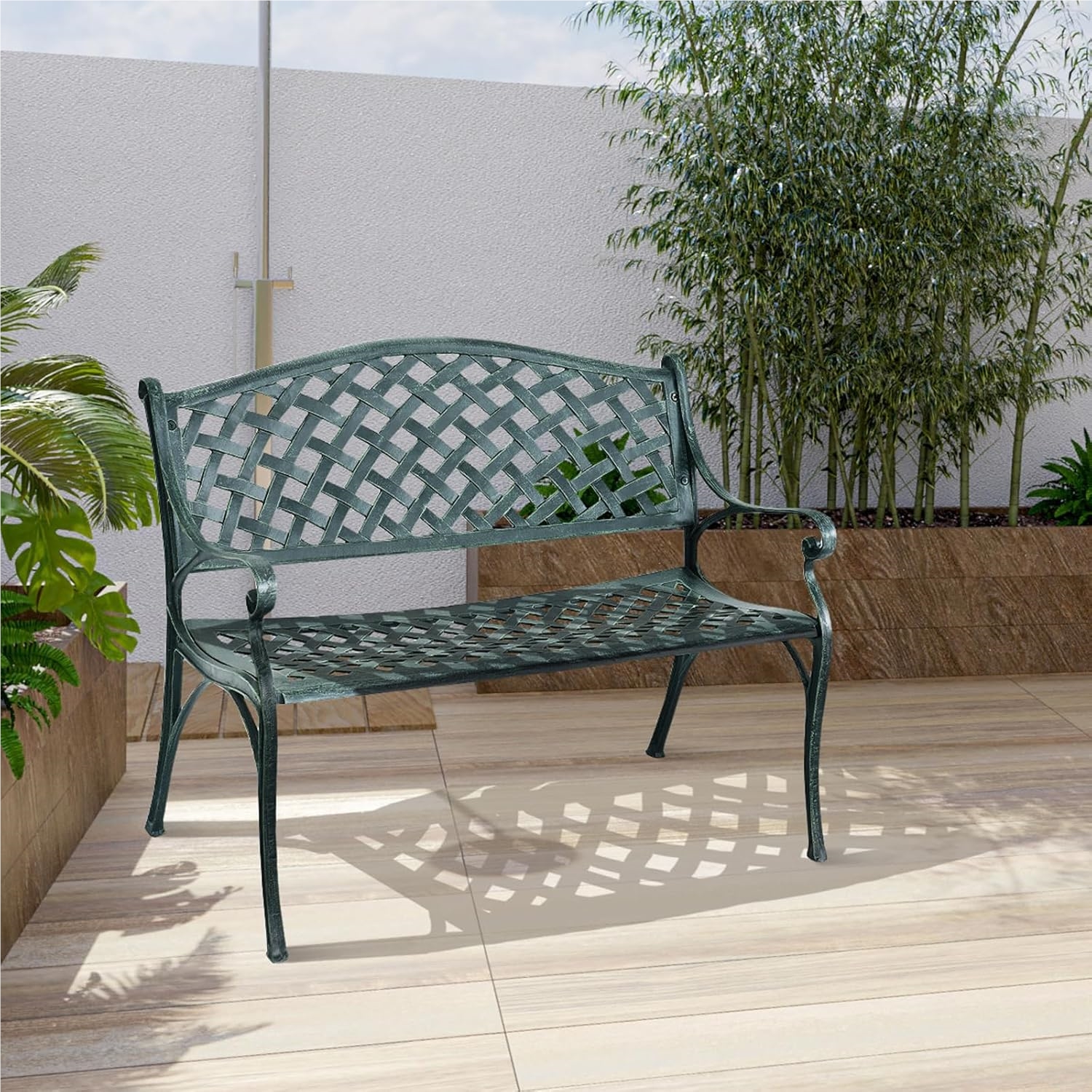 Aluminum Cast Garden Bench, Weather-resistant Bench For 2 People