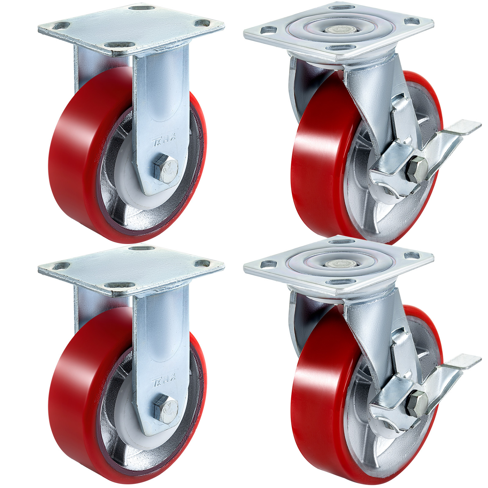 Vevor 4 Pack Swivel Caster Polyurethane 6" X 2" Wheel Brake (2) Rigid (2)