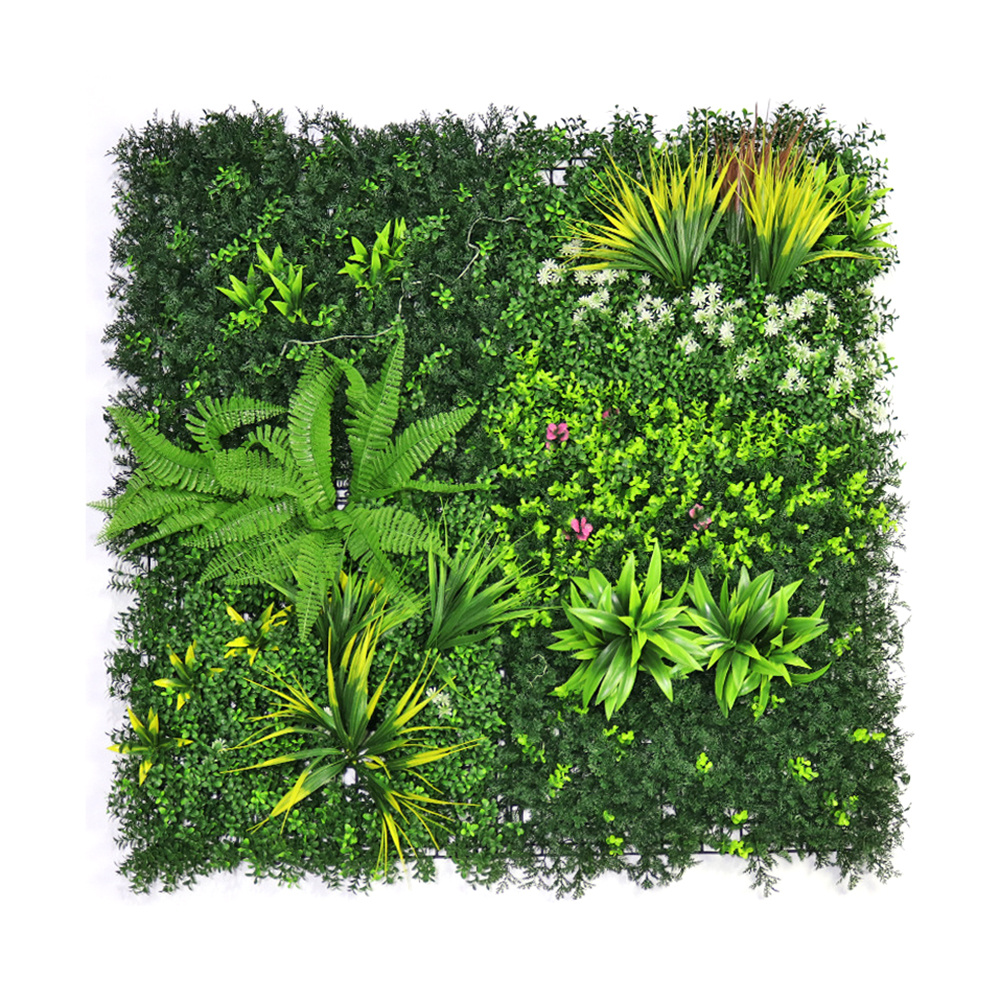 TEMU 100×100 Cm Artificial Green Plant Wall Panel - Tropical Plastic Lawn With Wooden Fence Design, Uv Protection, Washable, Sun-resistant, | Indoor