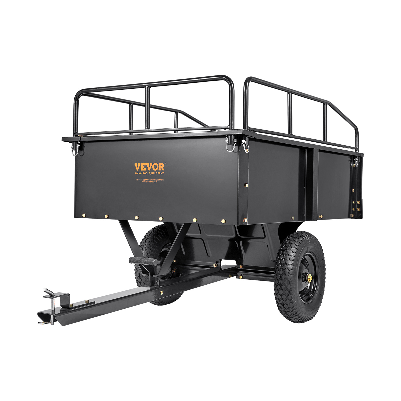 Vevor Heavy Duty Atv Trailer Steel Dump Cart, 750-pound 15 Cubic Feet, Garden Utility Trailer With Removable Sides For Riding Lawn Mower Tractor