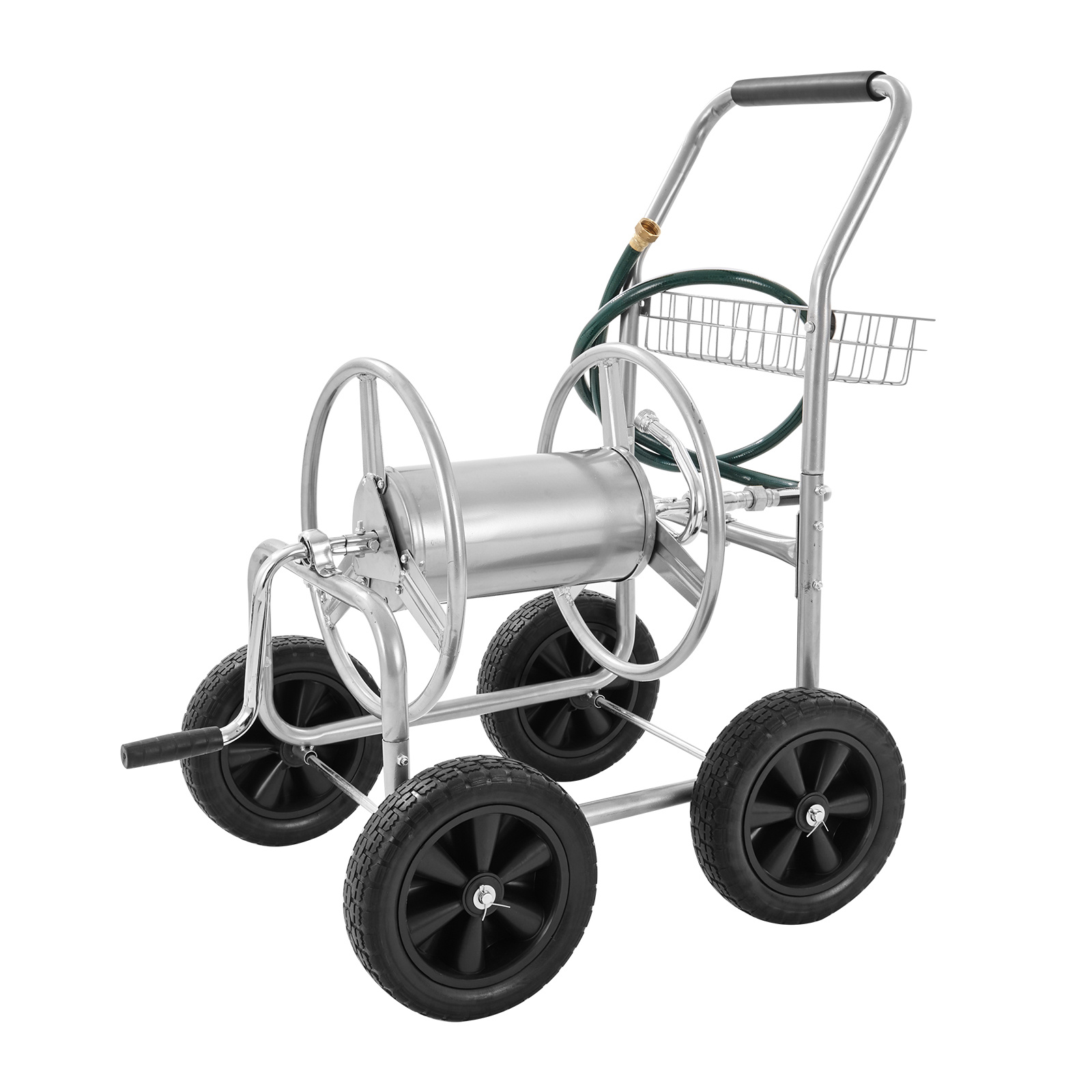 Image of Vevor Hose Reel Cart, Hold Up To 300 Ft Of 5/8’’ Hose, Garden Water Hose Carts Mobile Tools With 4 Wheels, Heavy Duty Powder-coated Steel Outdoor Planting With Storage Basket, For Garden, Yard, Lawn