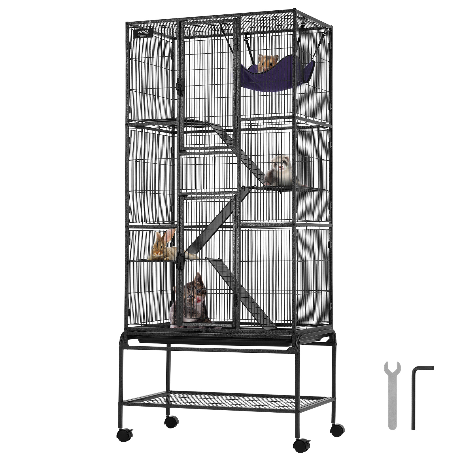 Vevor 69" Metal Small Animal Cage 4-tier Rolling Ferret Cage With Tray 3 Ramps