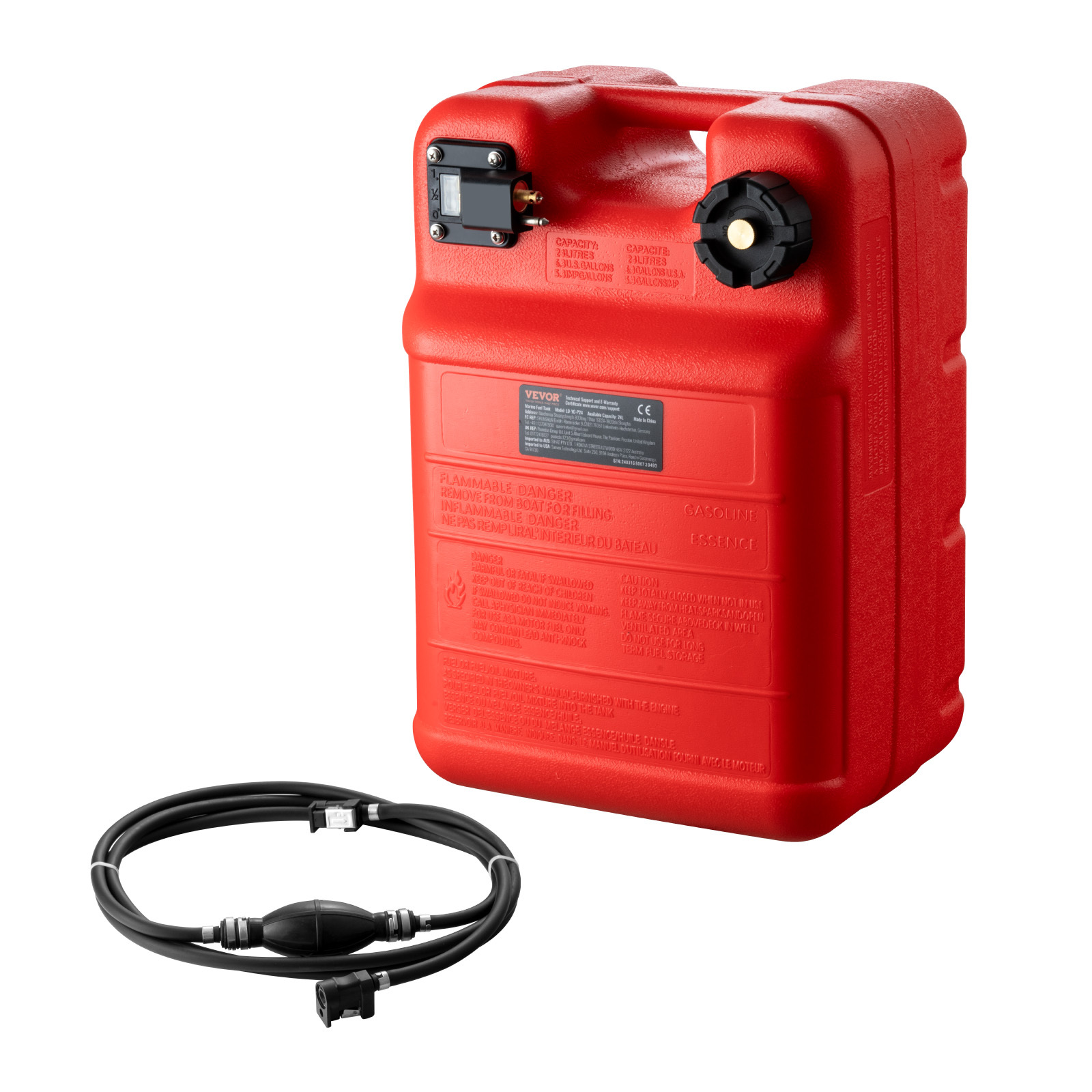 Image of Vevor Marine Fuel Tank, 6.34 Gallon/24l, Portable Boat Fuel Gas Tank For Outboard Engine Boats, Plastic Outboard Marine Boat Fuel Tank With Hose, Easy To Carry For Yacht, Fishing Boat, Deck Boat, Red