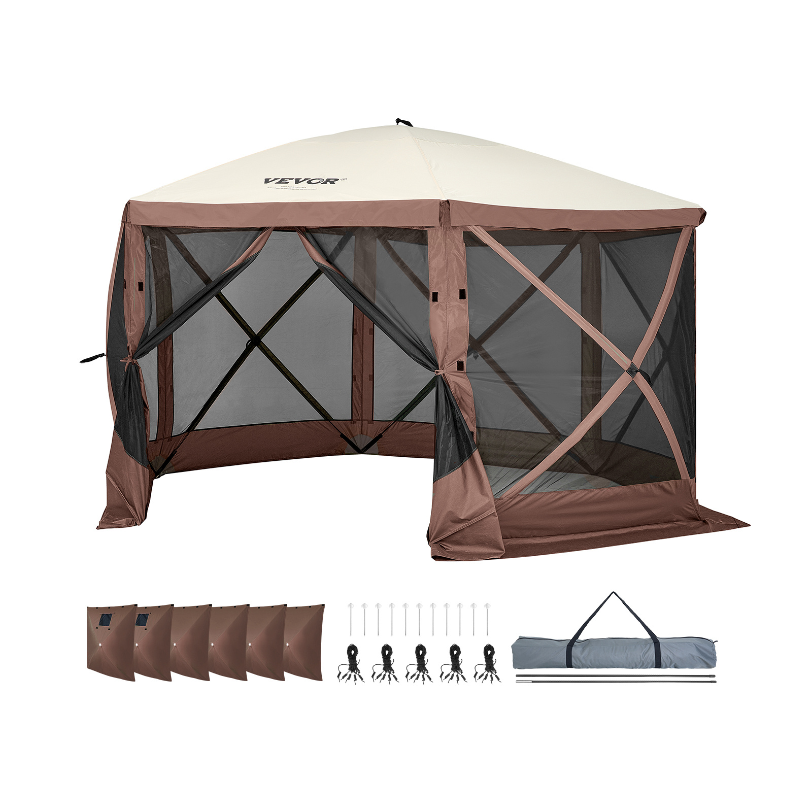 objektbild    -up gazebo tält,  -up skärmtält 6-    solskydd med 6 avtagbara sekretess vindtyg & mesh fönster, 11.5x11.5ft snabbt uppställningsbart skärmtält med myggnät,  