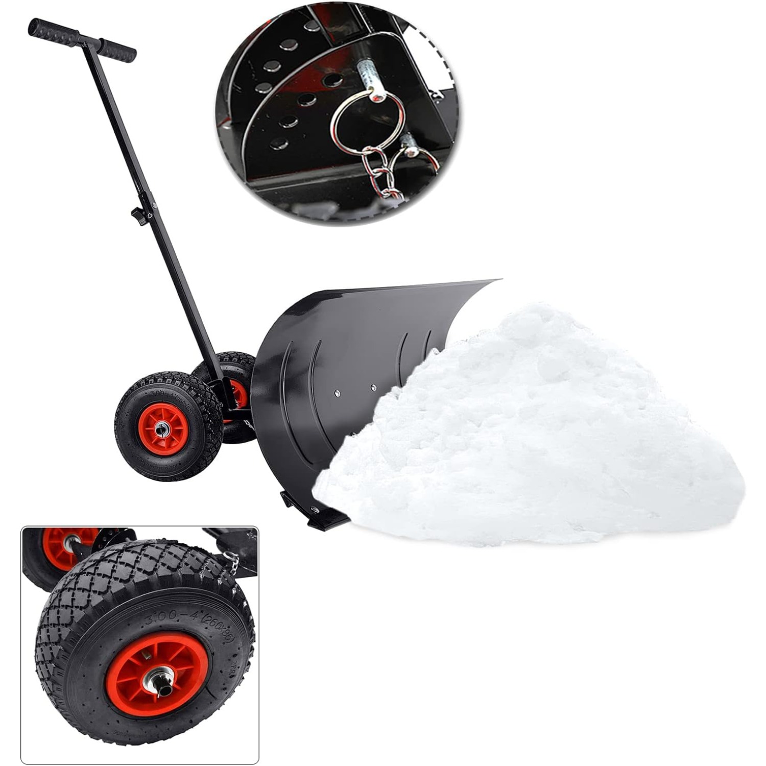 

Snow Shovel With Wheels Handle 5-stage Height Adjustable, Bucket 5-stage Angle Adjustable For Driveways Garden