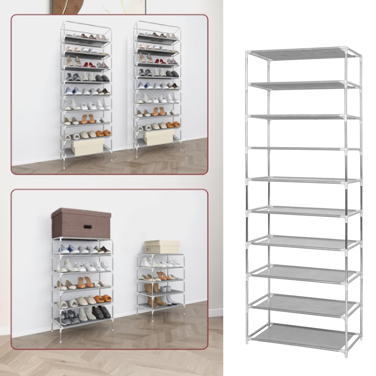 E-shop Schuhregal 10 Ebenen Schuhablage Schuhregal Schmal Schuhständer Platzsparend Schuhregal Hoch Für Bis Zu 40 Paar Schuhe, 27 X 55 X 155 cm Grau