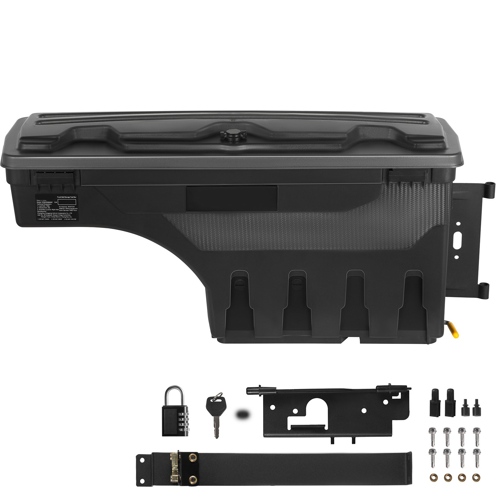 Image of Truck Bed Storage Box, Lockable Lid, Waterproof Abs Wheel Well Tool Box 6.6 Gal/ With Password Padlock, Compatible With 1500 2019-2021, Passenger Side, Black