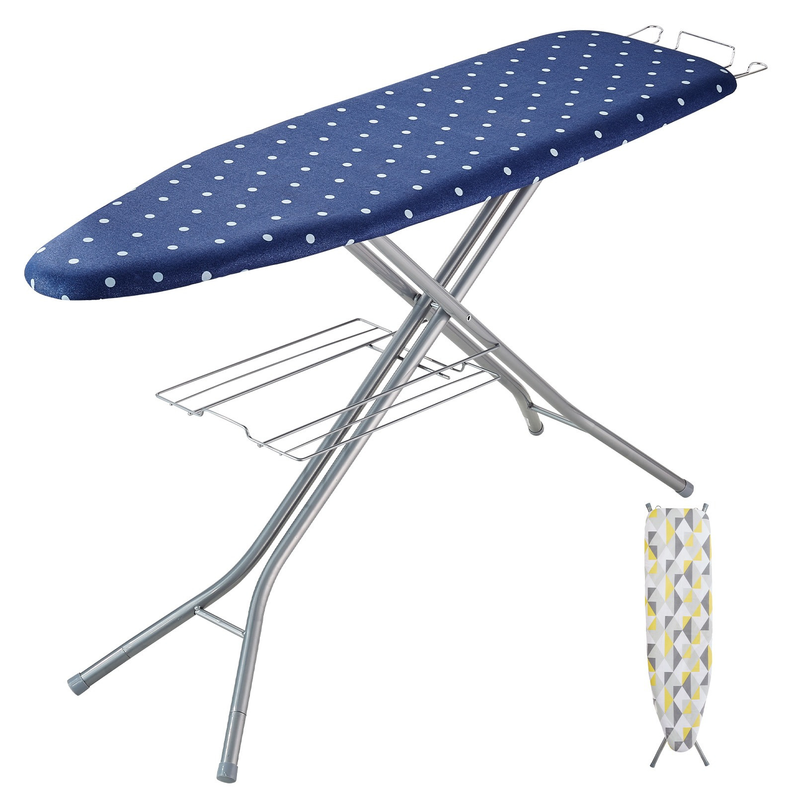 Image of Vevor Ironing Board With Bottom Storage Tray, Thickened 4 Layers Iron Board With Heat Resistant Cover And 100% Cotton Cover, 10 Adjustable Ironing Board For Home Laundry Room Use (size 55x15)