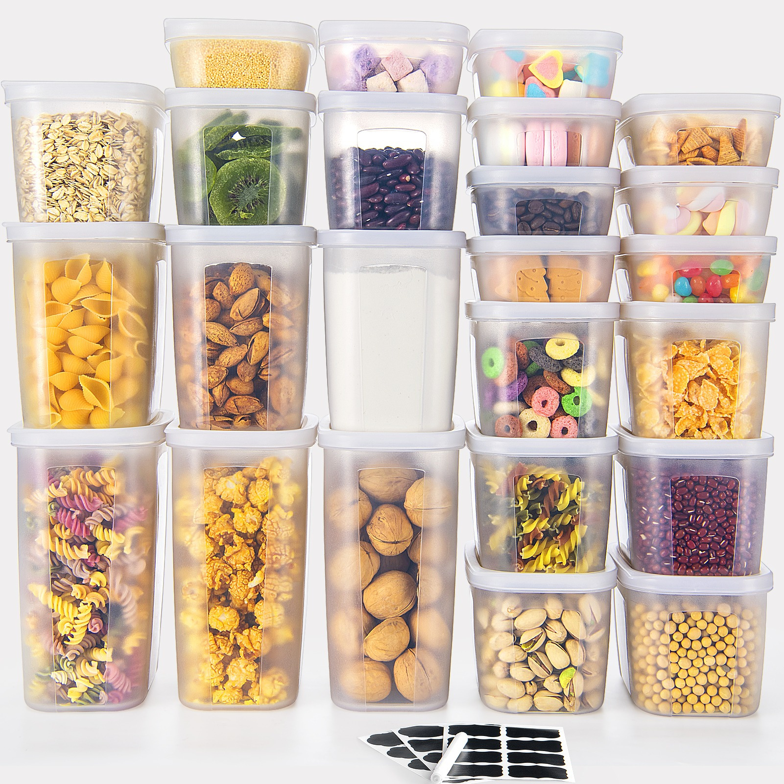 

Storage Containers With 24 Airtight Storage Containers Set, Kitchen Storage Box For Pasta Flour Cereal Sugar Snack