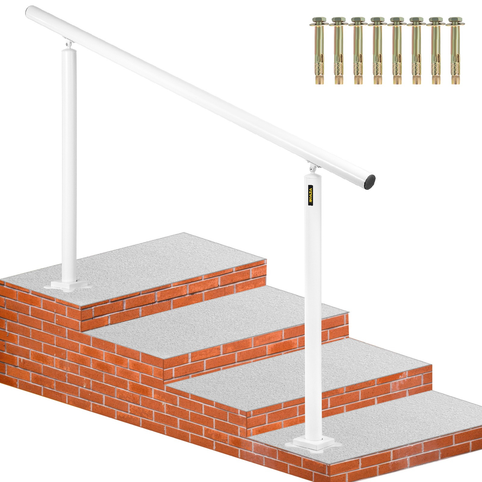 TEMU Kit de rampe d'escalier , rampes de 5 pieds pour escaliers extérieurs de 0 à 5 marches, rampe d'escalier en aluminium blanc à angle réglable,