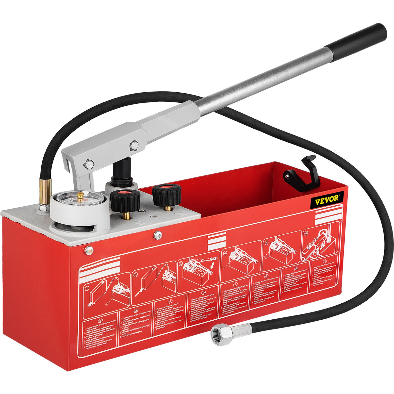 Image of Vevor Hydrostatic Pressure Test Pump, Test Up To 60 Bar/860 Psi, 3.2 Gallon Tank, Hydraulic Manual Water Pressure Tester Kit W/ Three-unit Gauge & R 1/2" Connection For Pipeline Fluid Pressure Testing