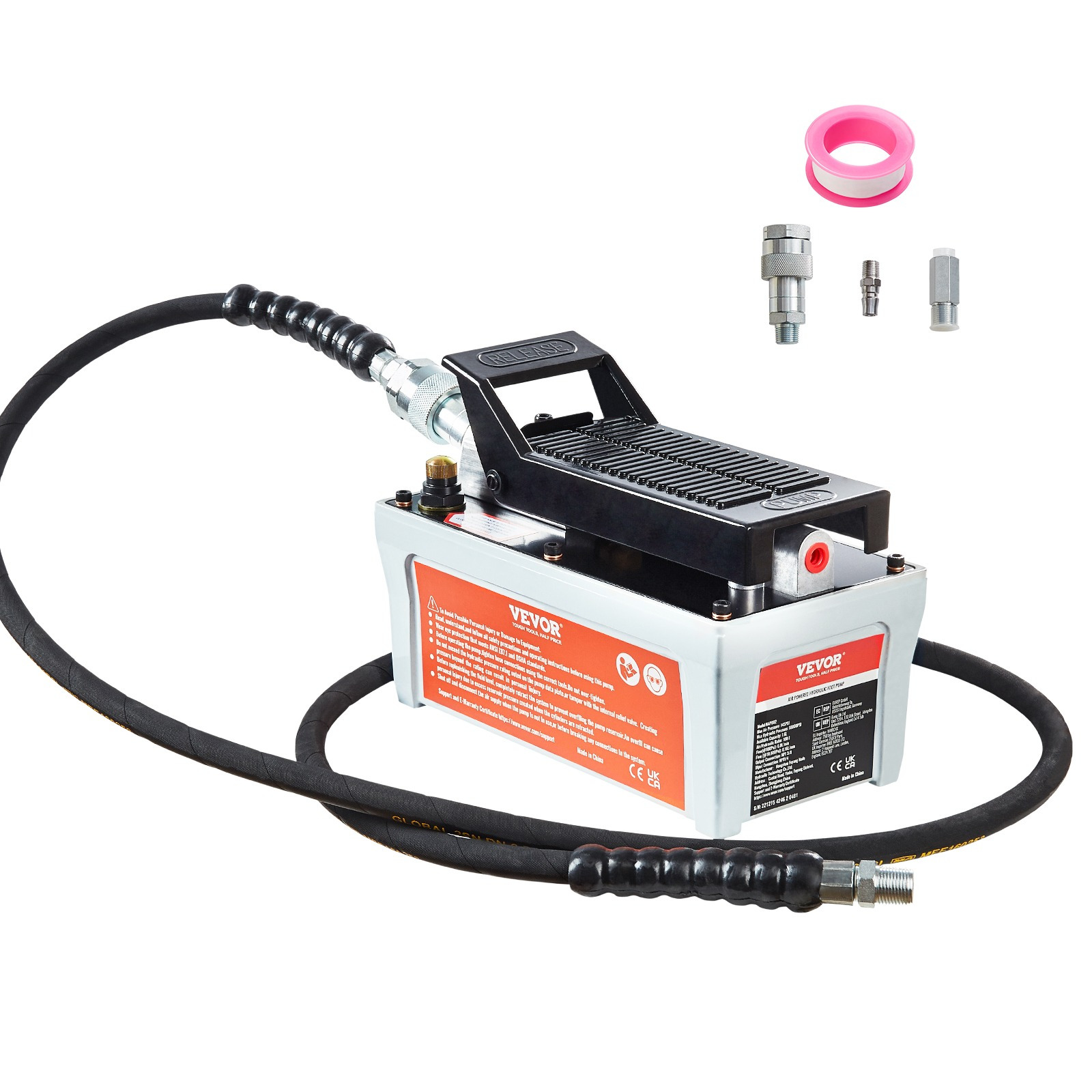 Image of Vevor Air Hydraulic Pump, 10, 000 Psi 1/2 Gal Reservoir, Npt 3/8" Oil Outlet, Npt 1/4" Inlet, 6.6 Ft Pipe, Foot Actuated Hydraulic Pump Air Treadle For Auto Machines And Pulling Post, Gray