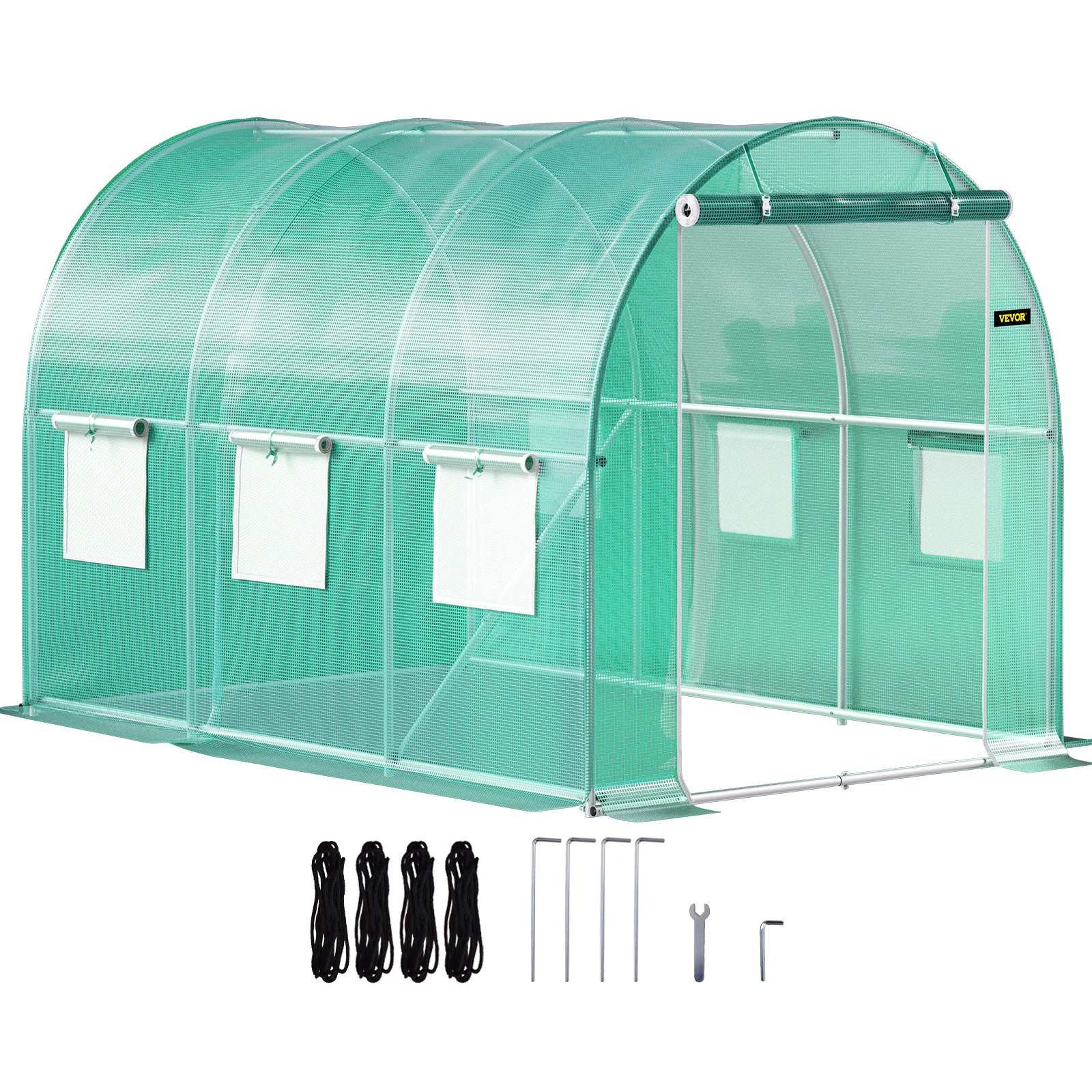 

Vevor Walk-in Tunnel Greenhouse, 10 X 7 X 7 Ft Portable Plant W/ Galvanized Steel Hoops, Beam, Poles, Zippered Door & 6 Roll-up Windows, Green