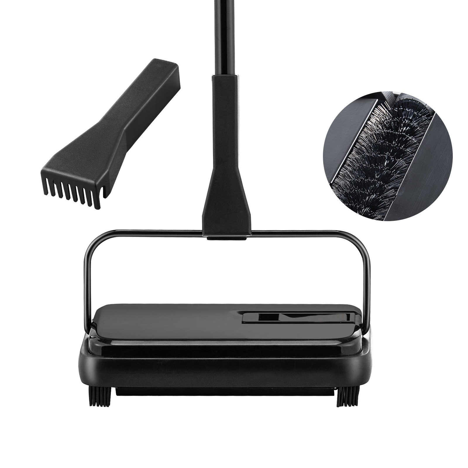Image of Vevor Carpet Sweeper, 7.87 In Sweeping , Floor Sweeper Manual Non Electric, 300 Ml Dustbin Capacity With Comb For Home Office Rugs Hardwood Surfaces Wood Floors Laminate, Cleans Dust Pet Hair