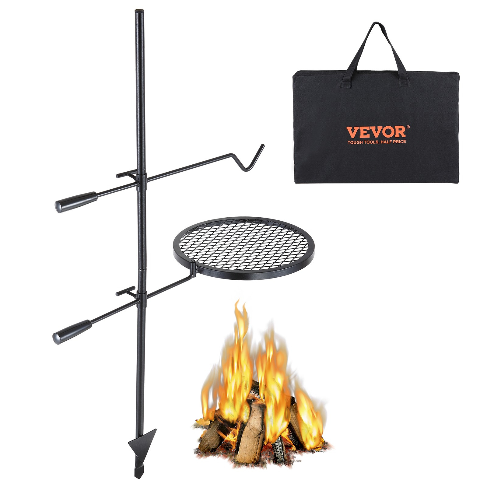 Vevor Vertical Rotating Outdoor Camping Fire Grill Max. Temperature 300 ℃, Camping Vertical Fire Cooking Grill Adjustable Height Max. Capacity 6 Kg