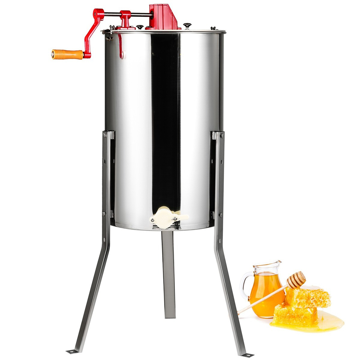 Vevor Manual Honey Extractor, Honey Spinner Extractor, Stainless Steel Beekeeping Extraction, Honeycomb Drum Spinner With Lid, Apiary Centrifuge Equipment With Height Adjustable Stand