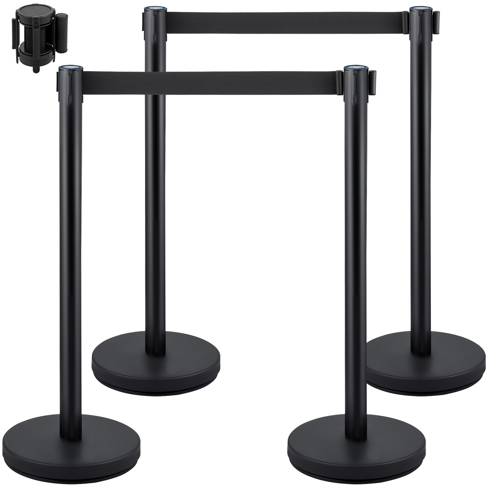 TEMU VEVOR - Juego de 4 de control de , con cinturón retráctil de 6.6 pies/2 color negro, de control de con base de hormigón y metal – Montaje de