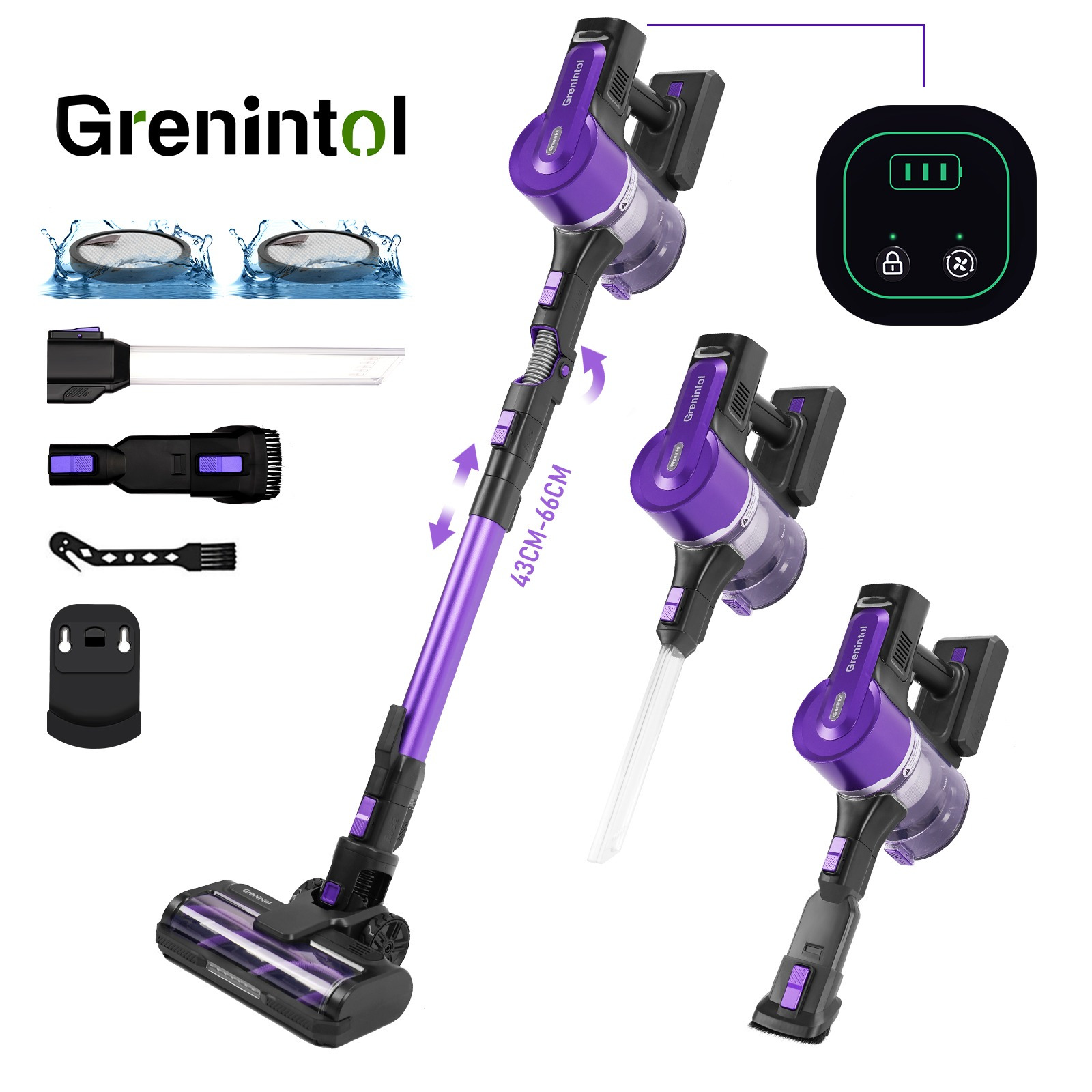 

Grenintol Cordless Vacuum Cleaner With Led Display, 500w/38kpa Stick Vacuum Cleaner, 7×2500mah Handheld Vacuum Cleaner With Anti-tangle Brush For Hard Floors/carpets/pet Hair/car/house Vacuuming