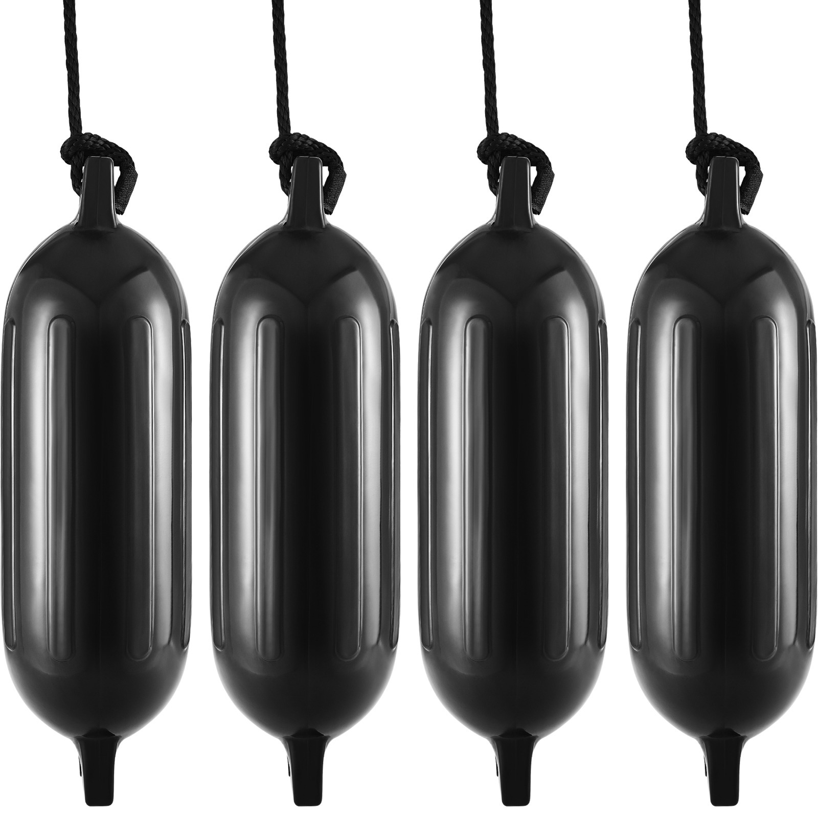 Image of Vevor Boat Fenders, 5.5" X 20" Boat Bumpers For Docking, Inflatable Ribbed Fender With Center Holes, Marine Boat Dock Fender Bumper With Air Pump, 4 Needles And 4 Ropes And Storage Bag, Black
