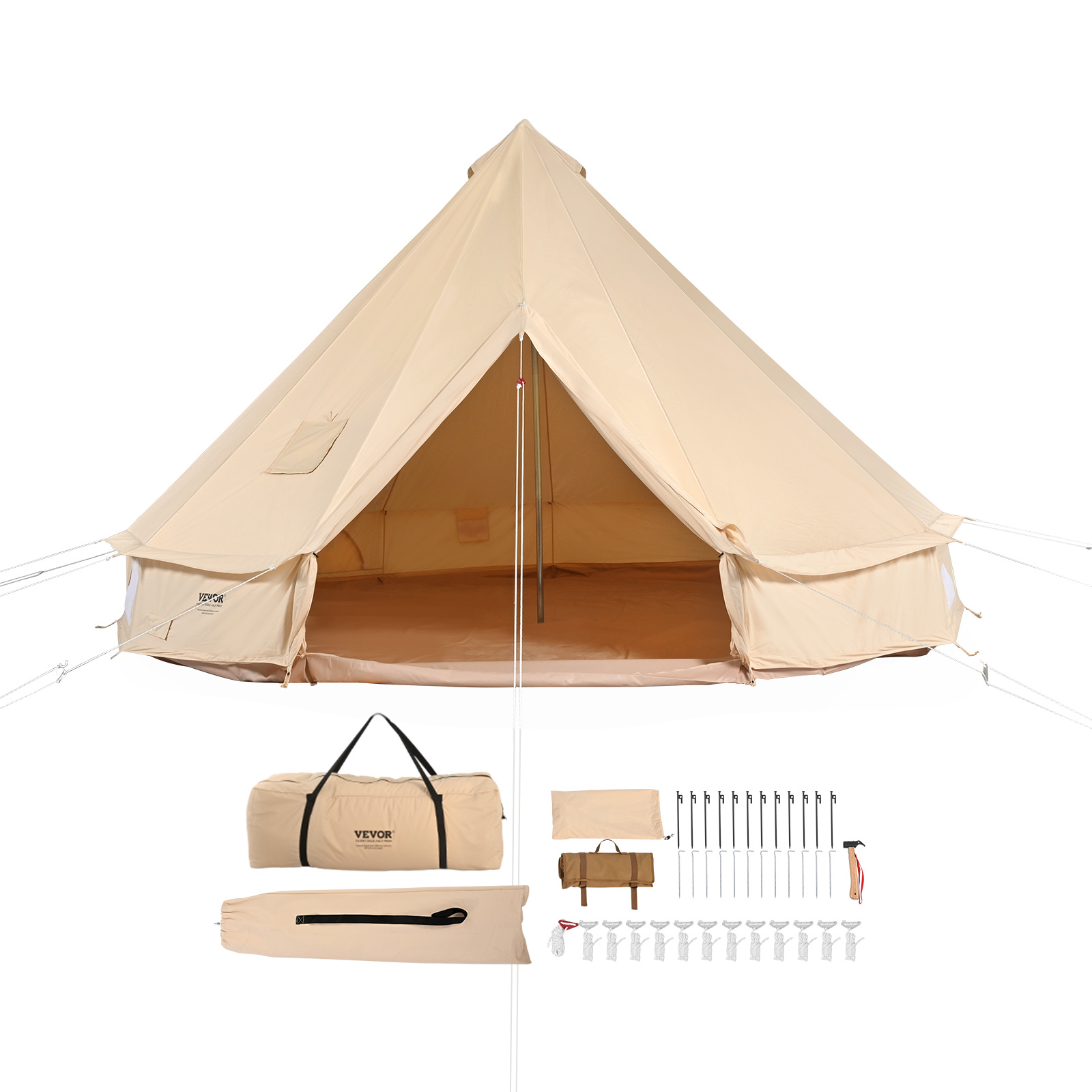 Image of Vevor 5m Canopy Bell Tent, 4-season Yurt Tent, Tent With Wood Stove Hole, Storage Bags For Glamping, Up To 8 People, Outdoor Groups, Parties, Hunting