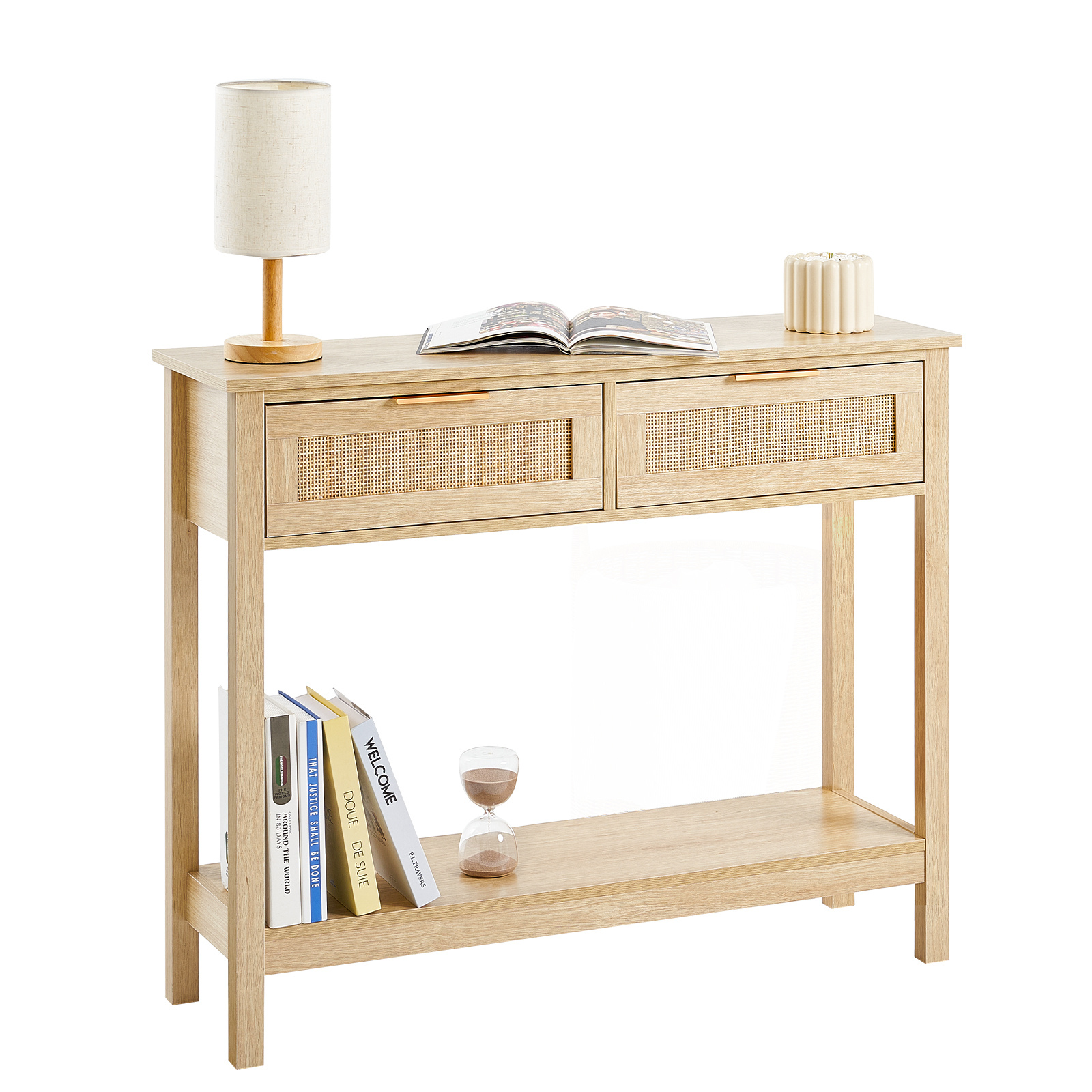 TEMU Table Console en Rotin VEVOR avec 2 Tiroirs de Rangement Porte Coulissante en Rotin Naturel