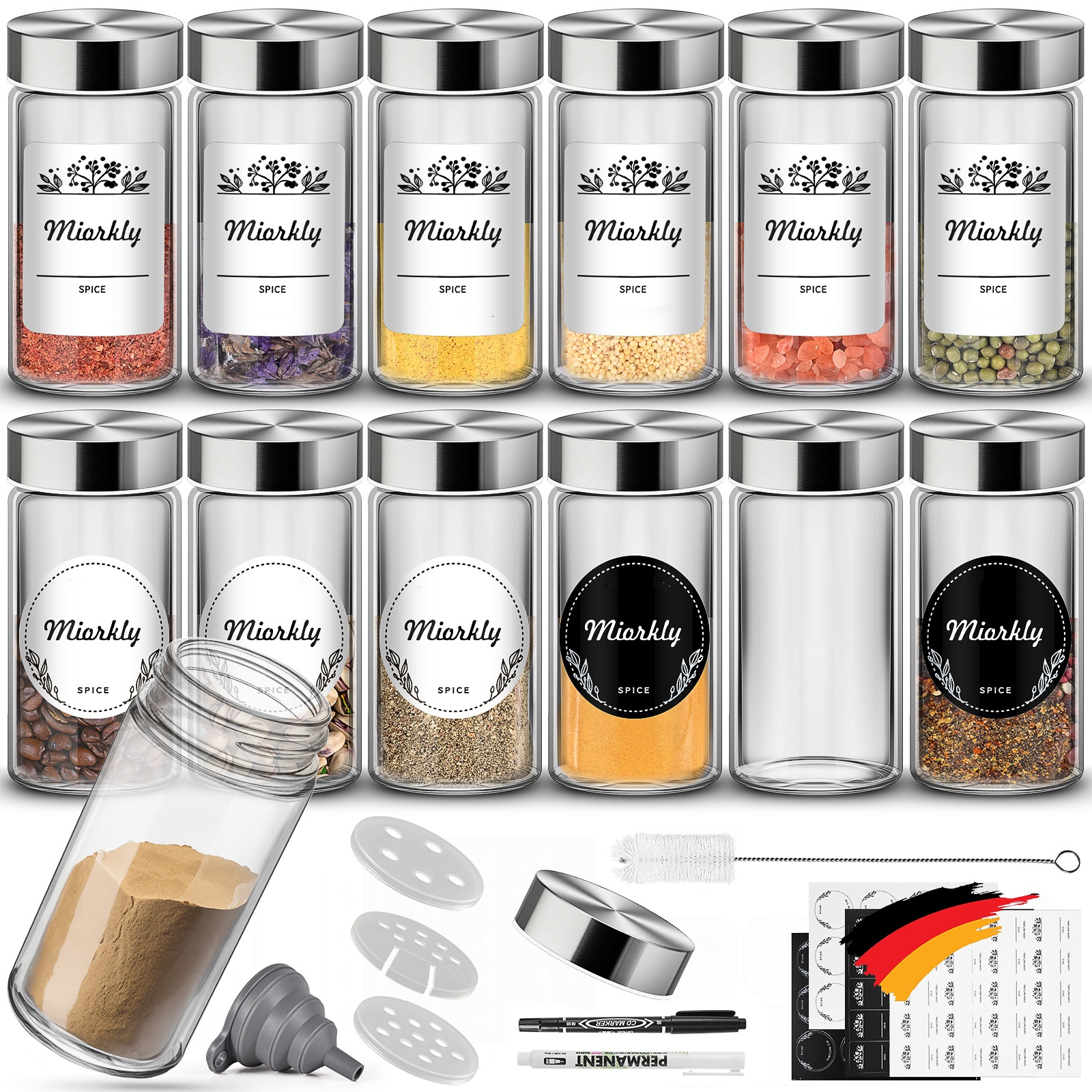 

Miorkly 6/12/22/24/30 Spice Organizer - High-quality Stainless Steel Lid Spice Shaker, Round Spice Jars, Transparent Spice Container, Spice Set Kitchen Storage & Organization